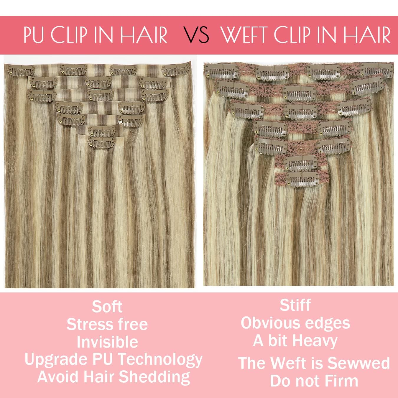 Loxxy Glam Seamless Clip In Hair Extensions Double Thin Pu Weft 100% Remy Hair Extensions Clip In Human Hair 20Inch Piano Light
