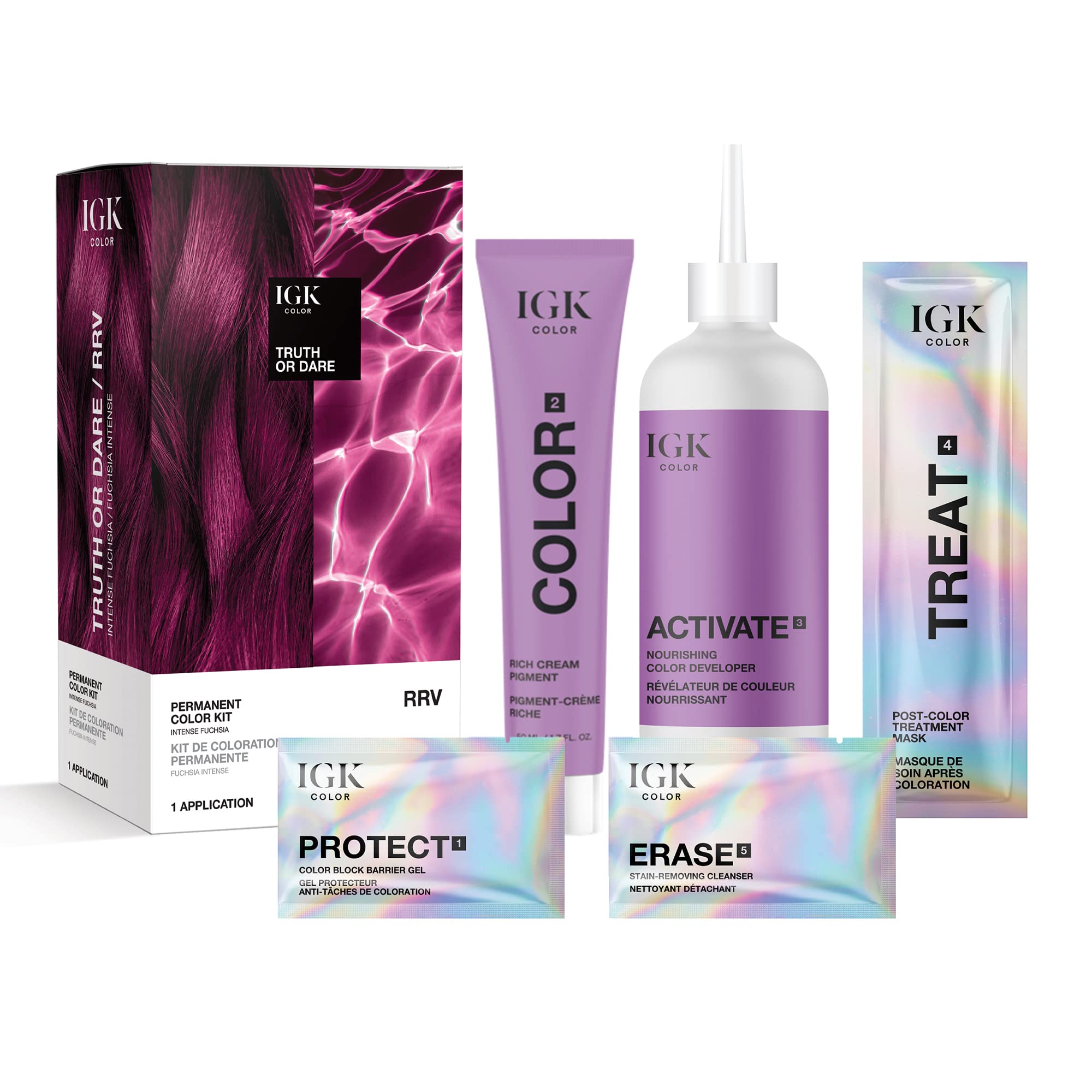 Igk Permanent Color Kit Truth Or Dare - Intense Fuchsia Rrv | Easy Application + Strengthen + Shine | Vegan + Cruelty Free + Amm