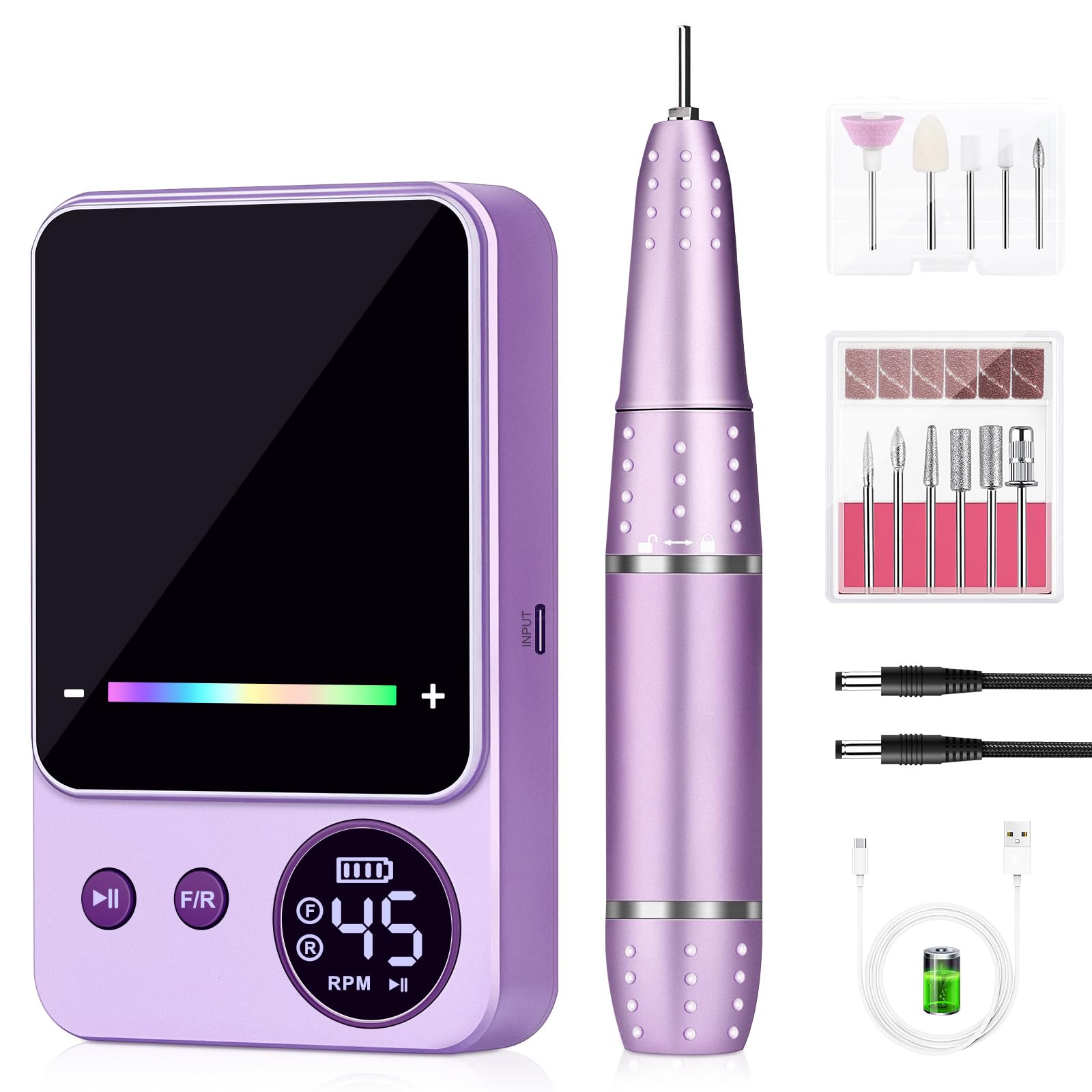 Electric Nail Drill Professional, Urbuti 45000RPM Nail Drill 4000mAh High Capacity Rechargeable Electric Nail File 11 Drill Bits