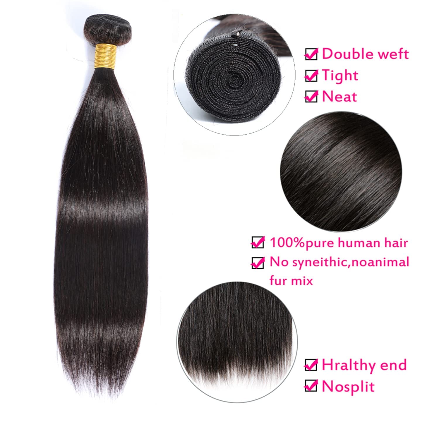 Selina Straight Bundles With Closure,3 Bundles And Closure Human Hair Straight,Free Part Closure,Unprocessed Human Hair Bundles