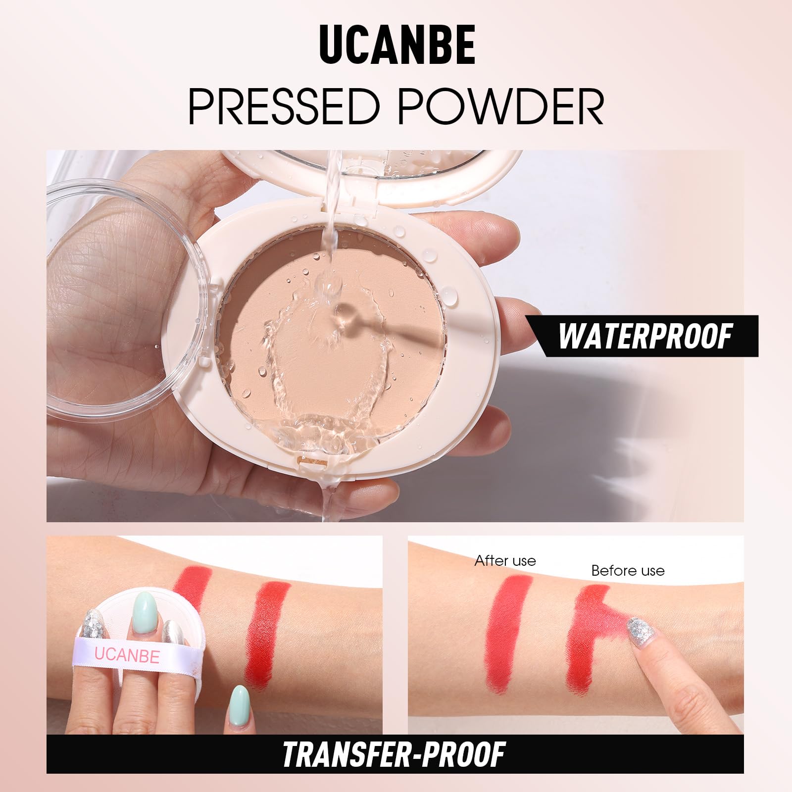 Ucanbe 2-In-1 Pressed Face Powder & Foundation Makeup, Matte Oil Control Flawless Setting Powder, Korean Makeup,Waterproof Long