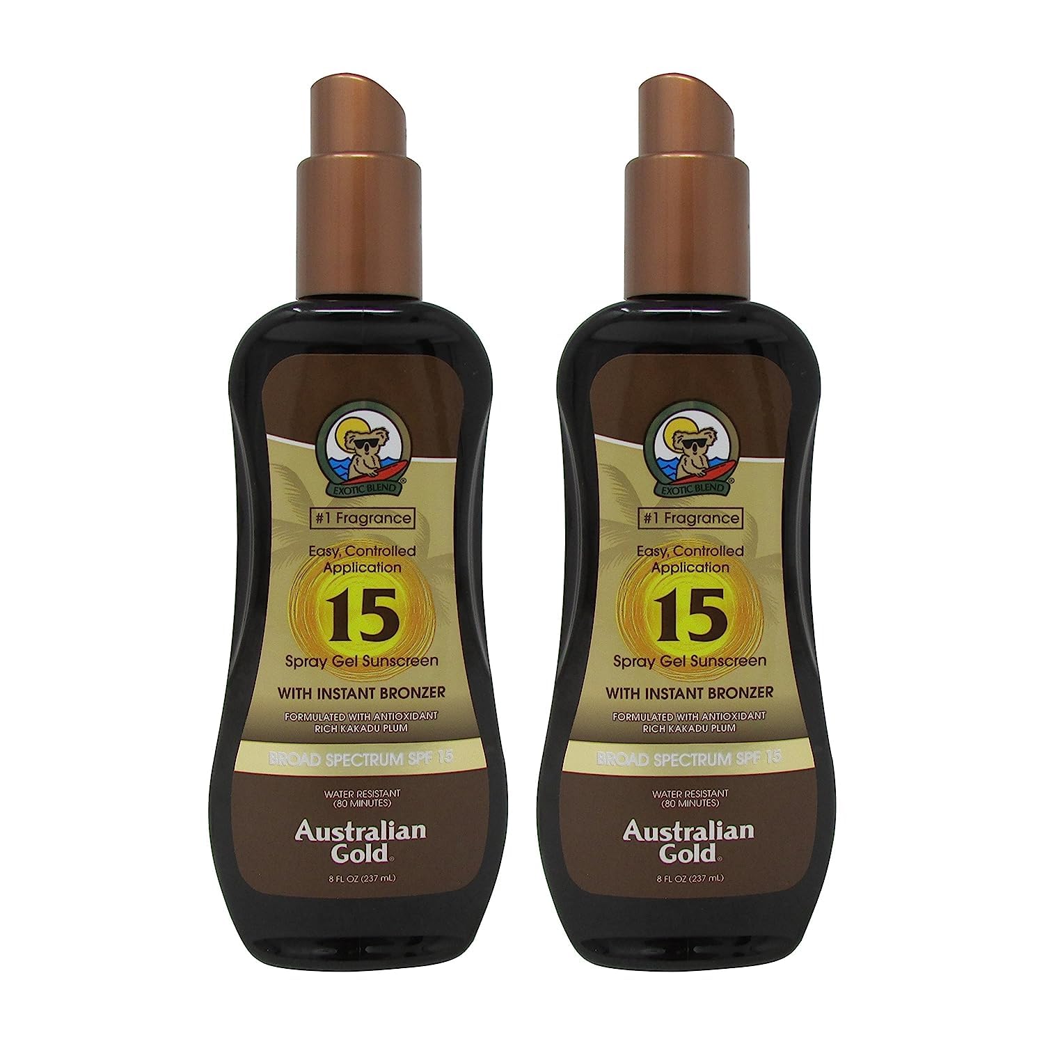 Australian Gold Spf 15 Sunscreen Spray Gel With Instant Bronzer, 8 Ounce (2 Pack)