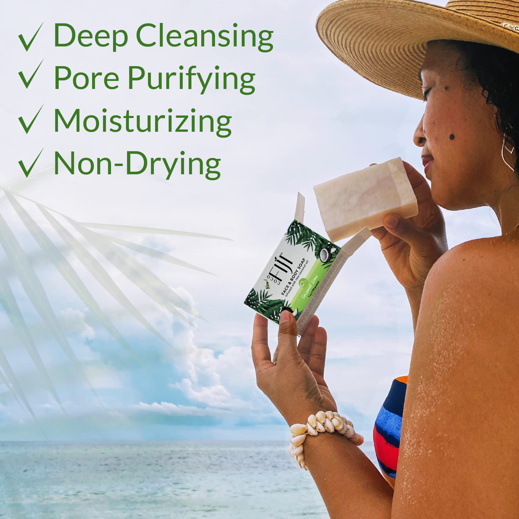 Coco Fiji Soap Bar for Face and Body Infused With Organic Coconut Oil, Coconut Lime, Essential Oil, Natural Soap for Moisturizin