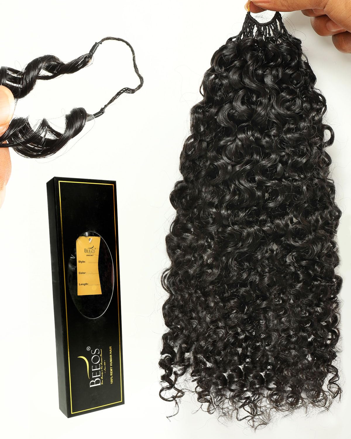 BEEOS Human Crochet Hair Burmese Curly 160g, Pre-Separated Feather Crochet Human Hair for Women, Detangle Easily and Reusable 16