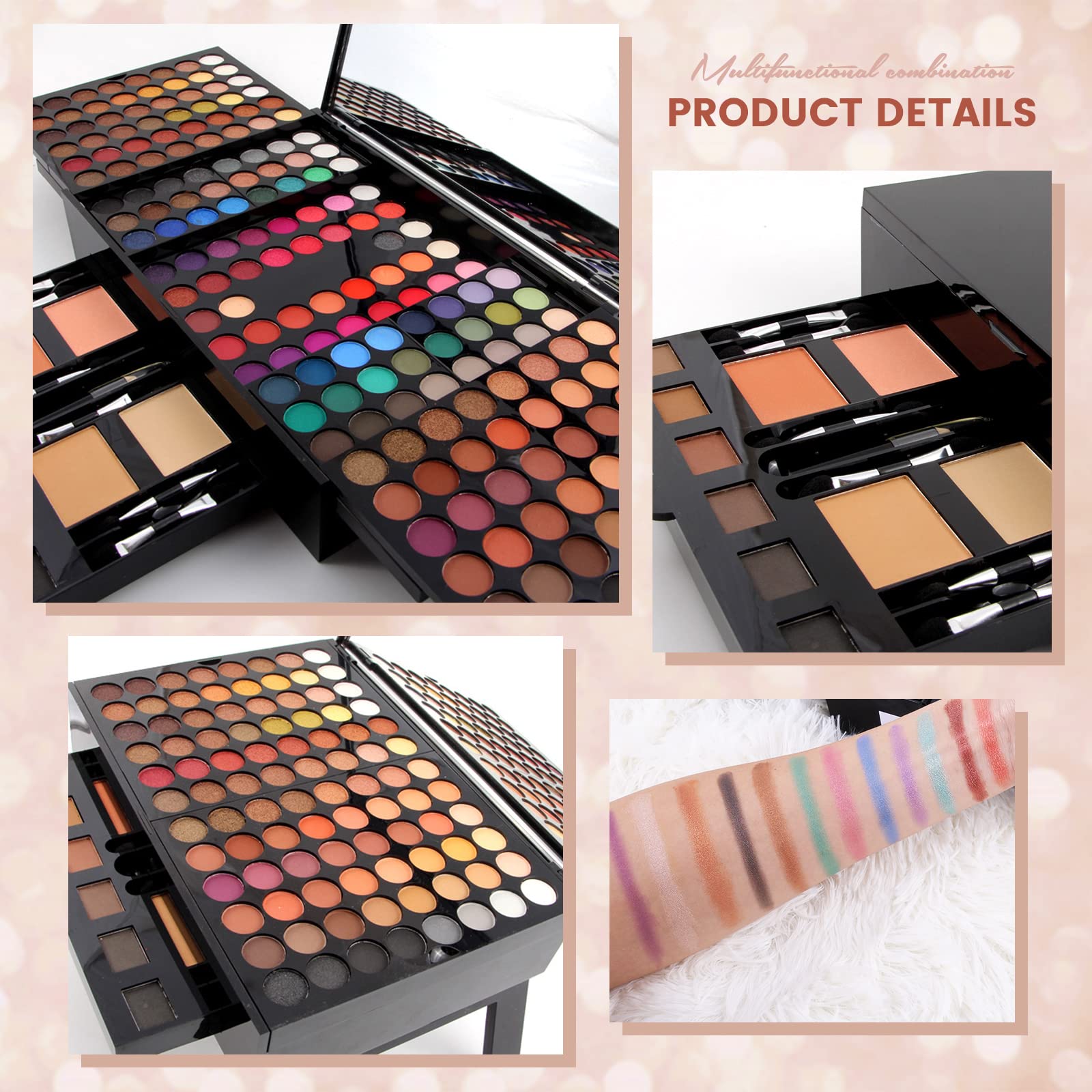 MISS ROSE M 190 Colors Cosmetic Makeup Palette Set Kit Combination,Professional Makeup Kit for Women Full Kit, Makeup Pallet, in