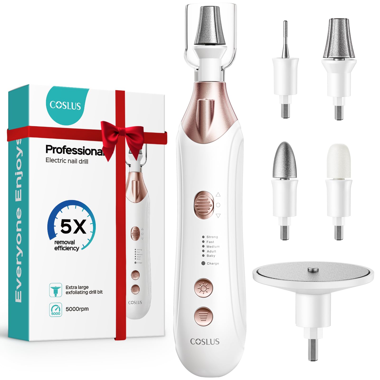 COSLUS Professional Manicure Pedicure Kit, 5-in-1 Electric Nail File for Toenail Hand Feet Care - Wider Grinder for Thick Nails,