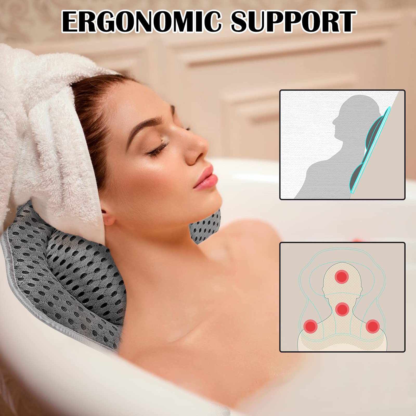 Bath Pillow Spa Bathtub Pillow With Non-Slip Suction Cups, Head, Neck, Back & Shoulder Rest Support, Soft & Luxury Bathtub Cushi