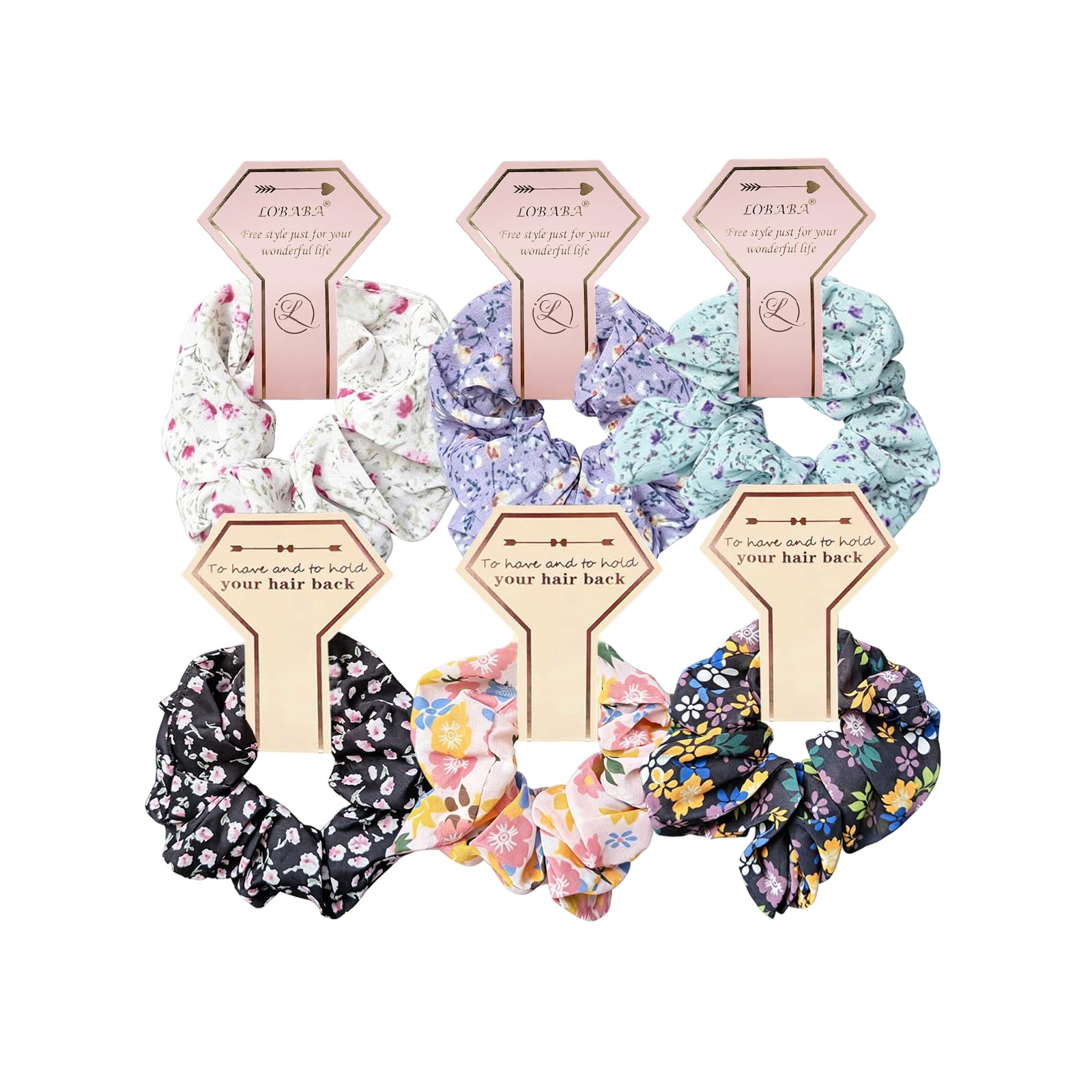 6 Pcs Hair Scrunchies, Hair Elastics Bands Floral Hair Scrunchie, Elastic Rubber Bands Chiffon Hair Scrunchies for Thick Curly H
