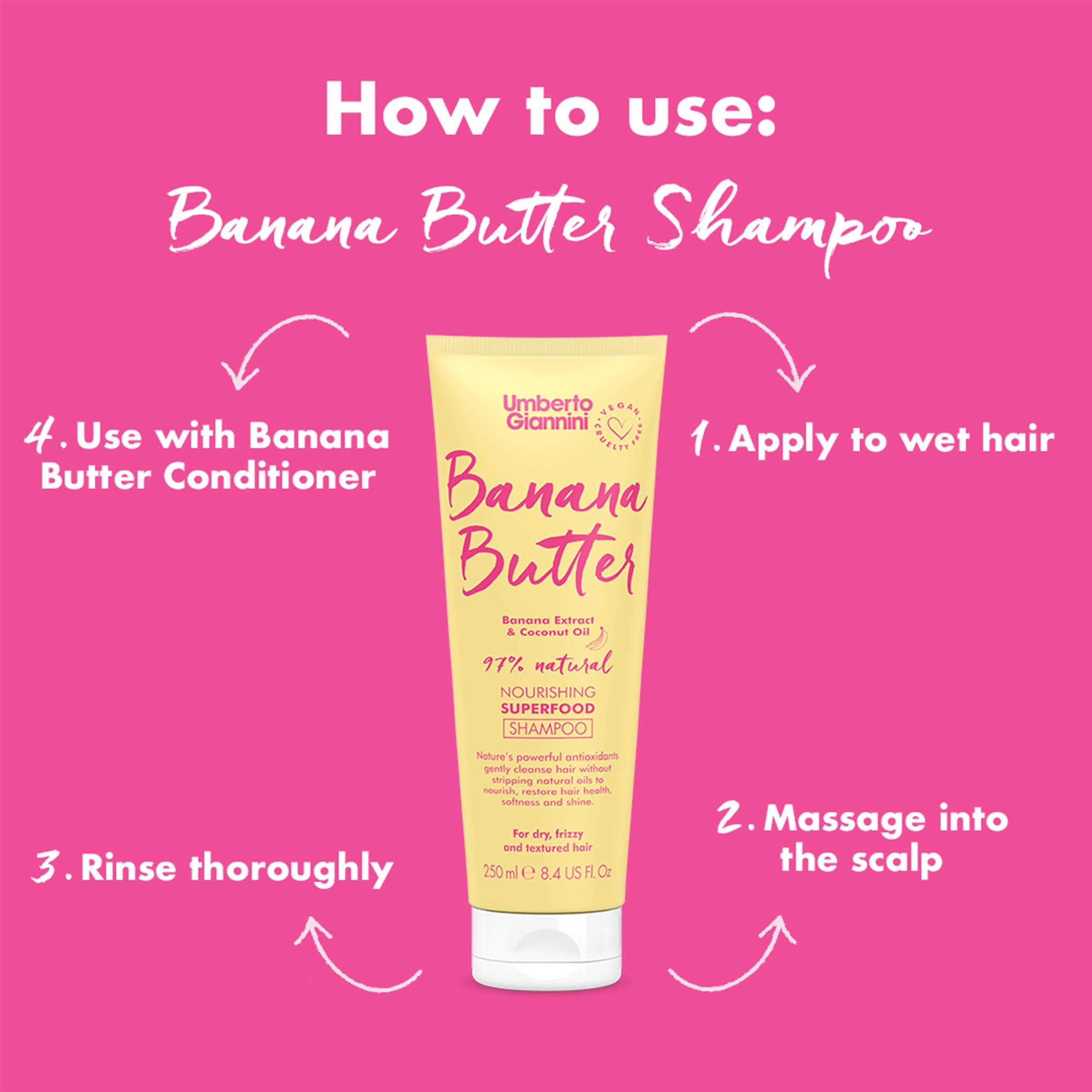 Umberto Giannini Banana Butter Nourishing Superfood Shampoo, Vegan & Cruelty Free Moisturising Formula for Dry, Textured or Friz