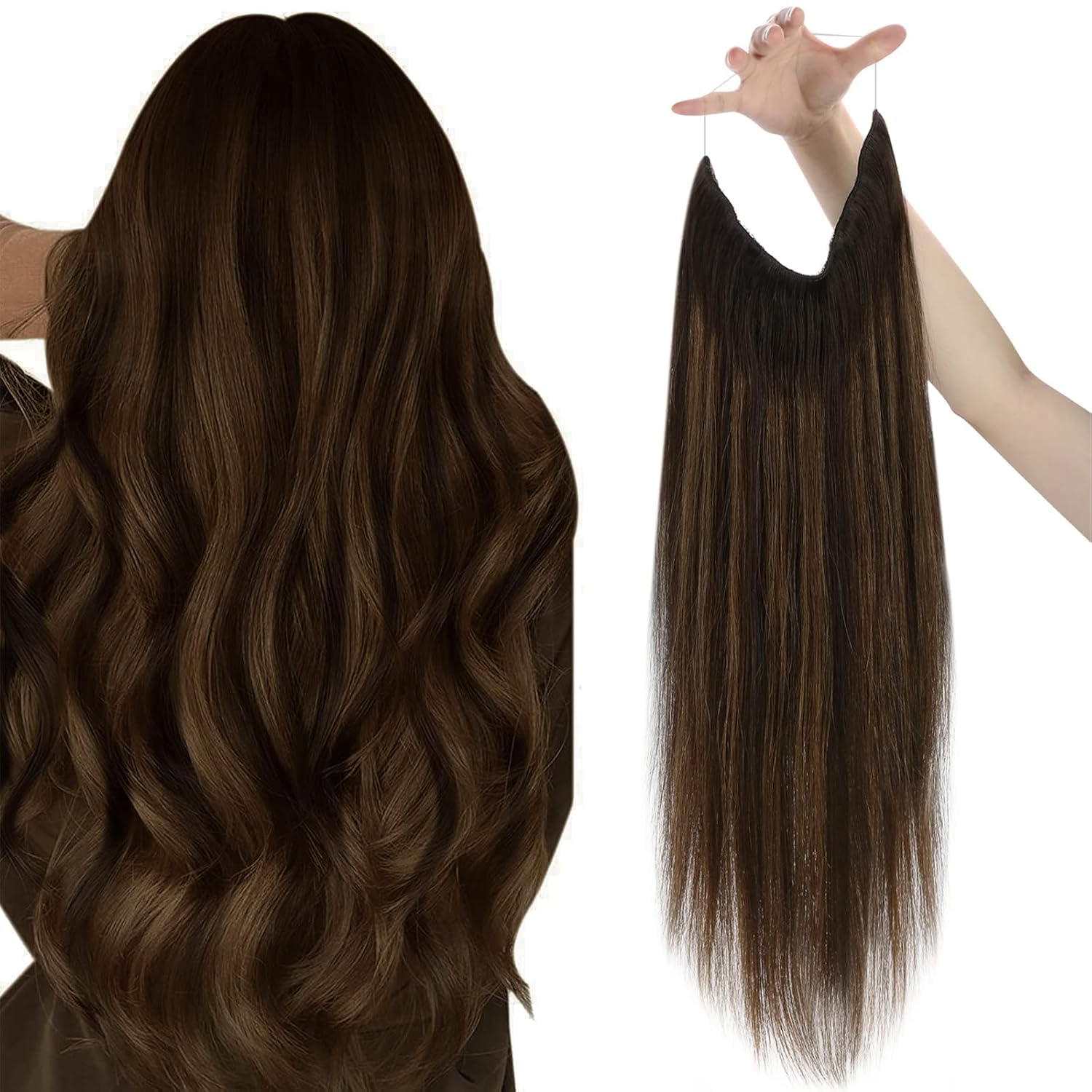 Sunny Wire Hair Extensions Human Hair Brown 120g Ombre Wire Real Hair Extensions With Transparent Lines Hair Extensions Balayage