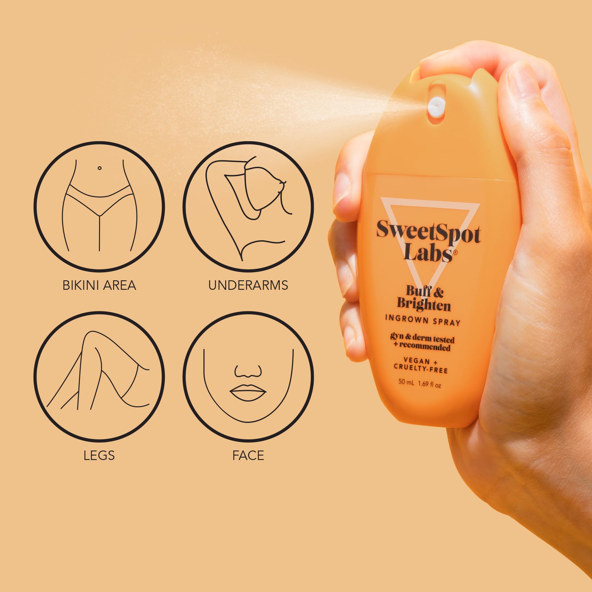 SweetSpot Labs Buff & Brighten Ingrown Hair Treatment Spray, Target Ingrown Hair + Brighten Dark Spots, 1.69 oz