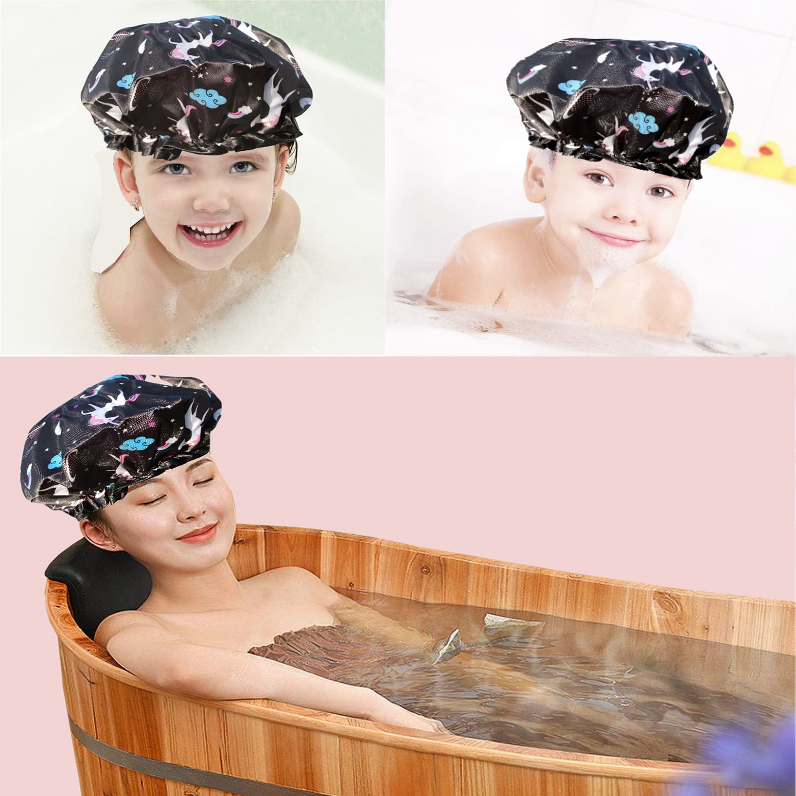 Zkllghe Unicorn Shower Cap For Women Men,1 Pcs Shower Hat Waterproof-Double Layer-Reusable Elastic Bath Caps For Boys Girls Spa