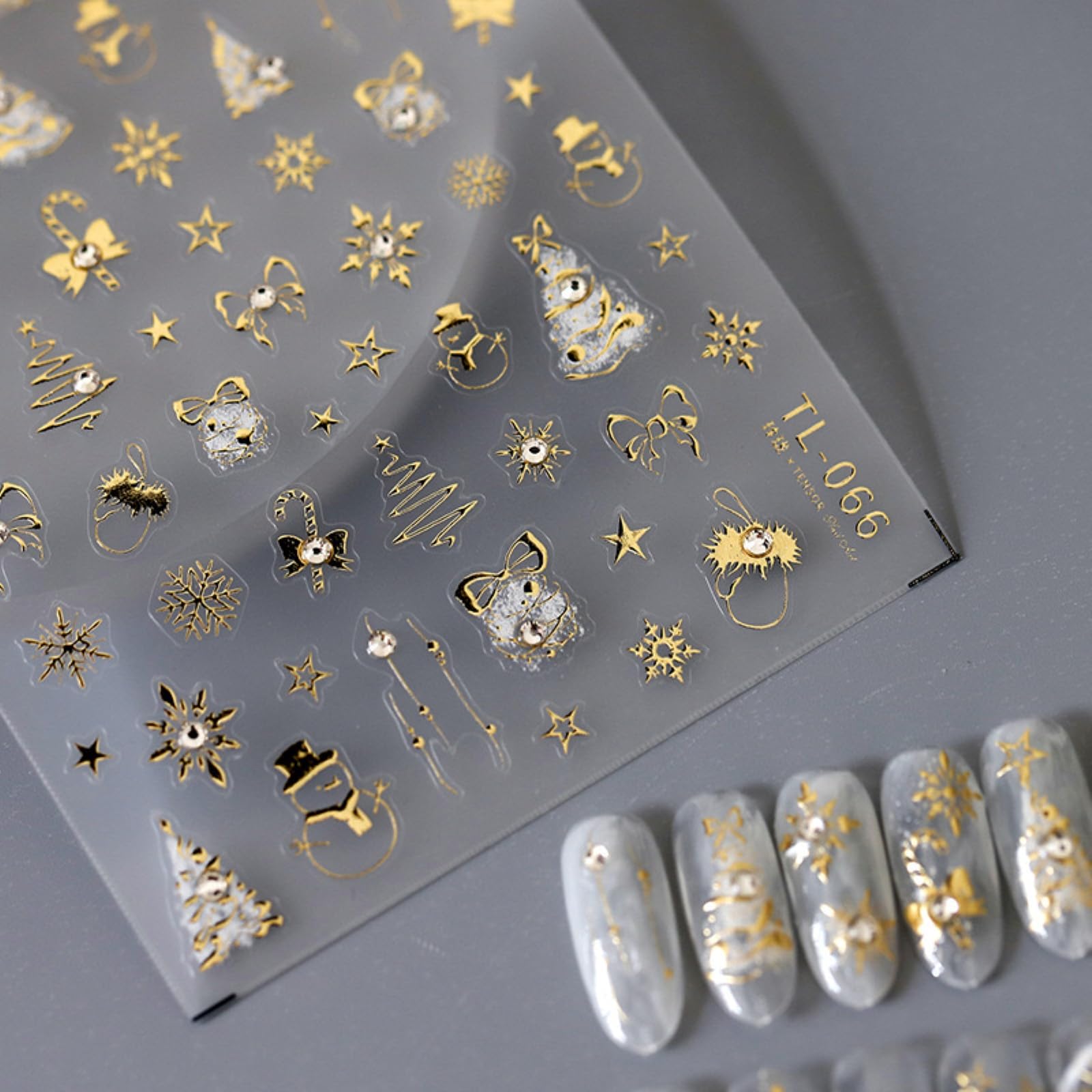 Christmas Nail Art Stickers 5D Embossed Gold Canes Nail Stickers Self-Adhesive Snowflake Snowman Xmas Tree Rhinestone Star Nail