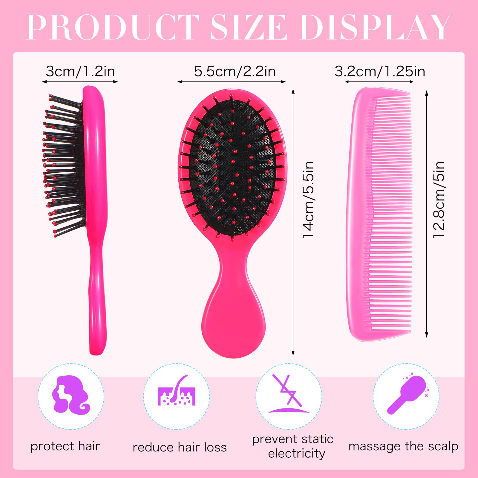 12 Pack Wet Small Hair Brush Hair Combs Set, 6 Detangler Mini Hair Brush Detangling Travel Hair Brush 6 Plastic Fine Wide Hair C