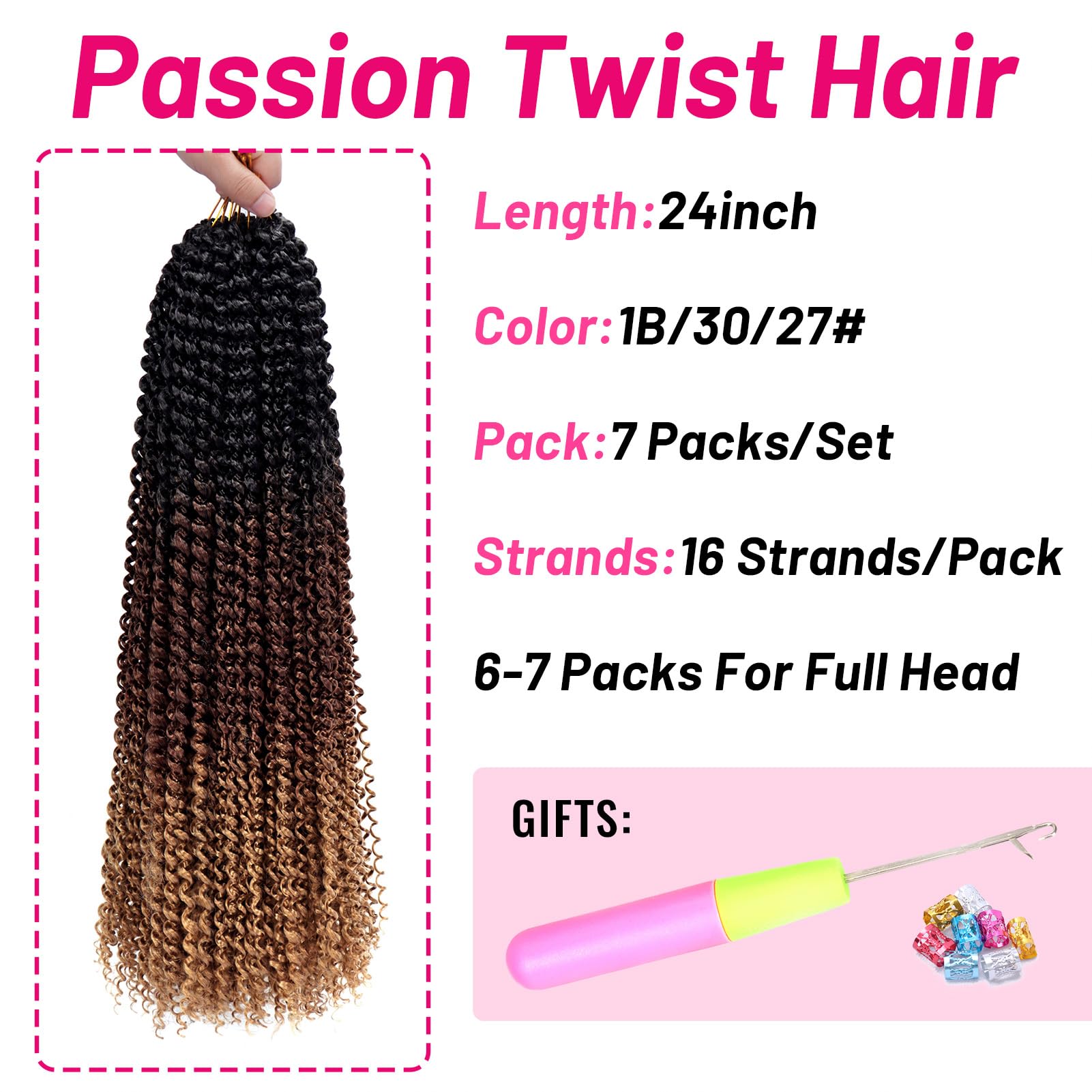 Dorsanee Ombre Passion Twist Hair 24 Inch 7 Packs Water Wave Crochet Hair Long Bohemian Curly Braiding Hair For Butterfly Locs,
