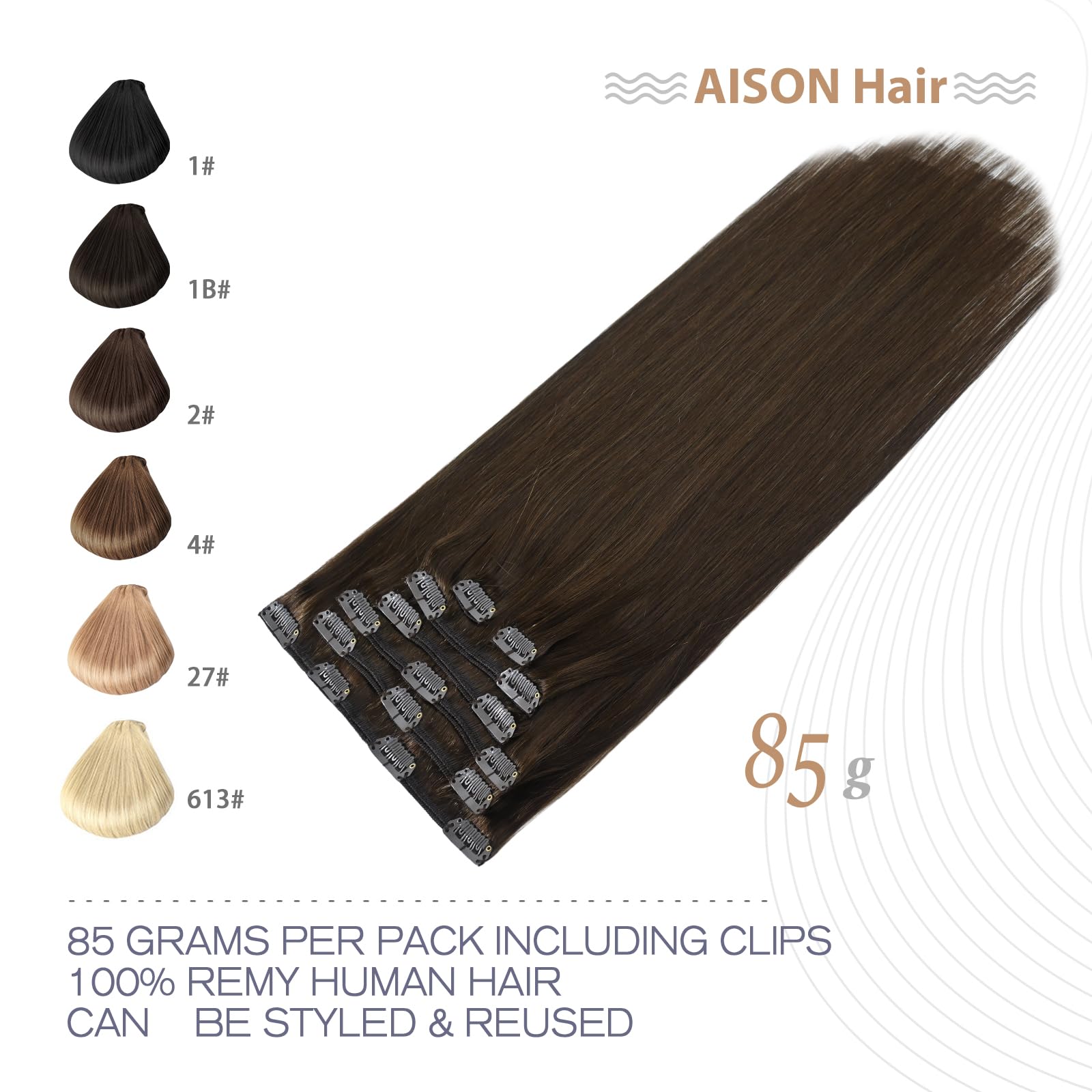 Clip In Hair Extensions Real Human Hair 100G Medium Brown 100% Remy Human Hair Clip In Extensions Straight For Fashion Women 7Pc