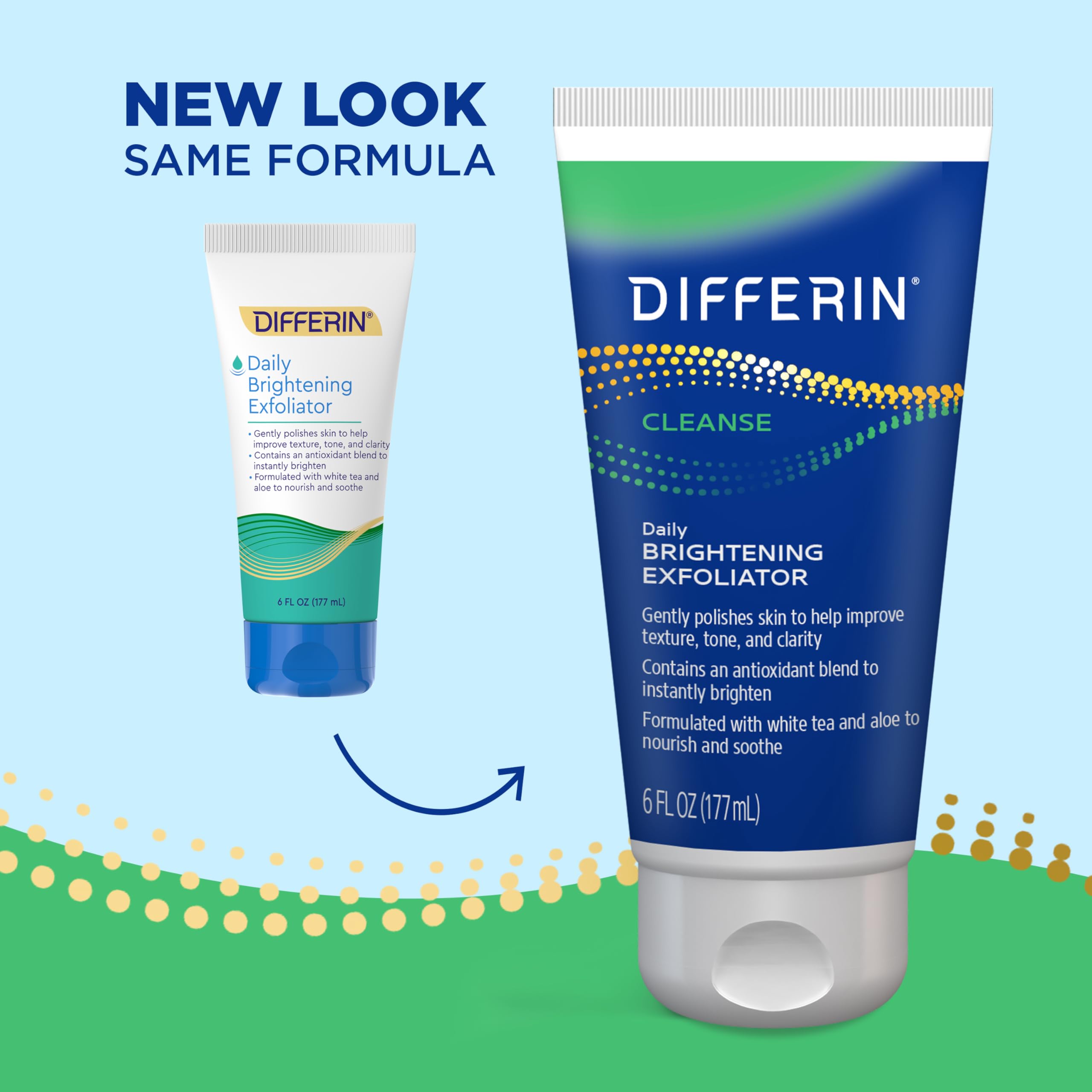 Differin Face Scrub Daily Brightening Exfoliator, Improves Tone and Texture for Acne Prone Skin, Green, 6 Fl Oz (Packaging May V