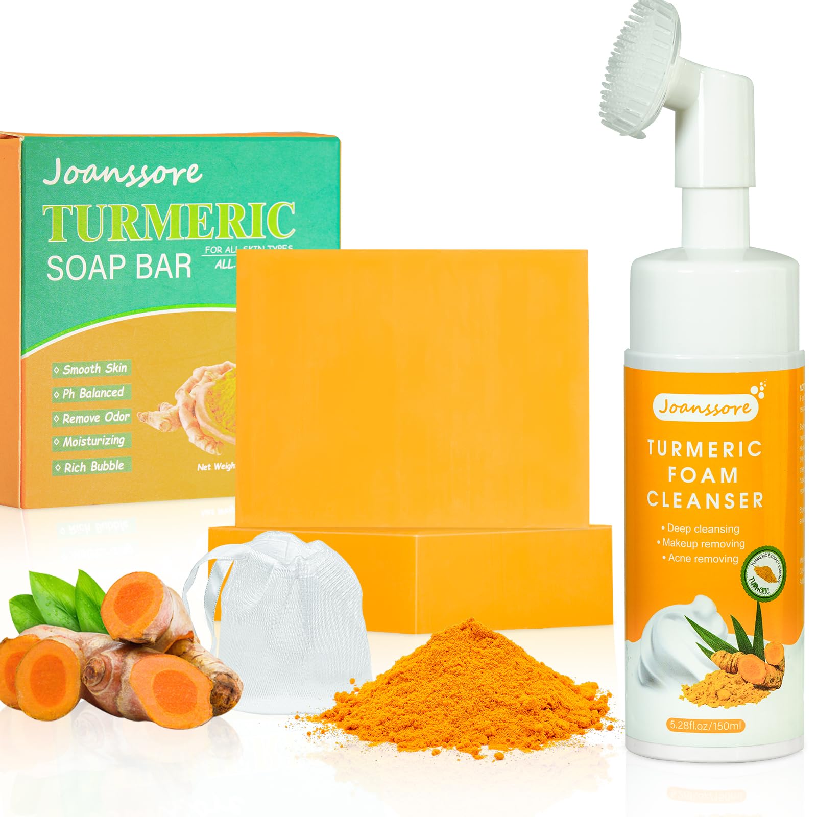 3 Pack Turmeric Soap Bar Turmeric Facial Cleanser for Face & Body, Turmeric Face Wash Turmeric Foaming Cleanser Turmeric Wash Fa