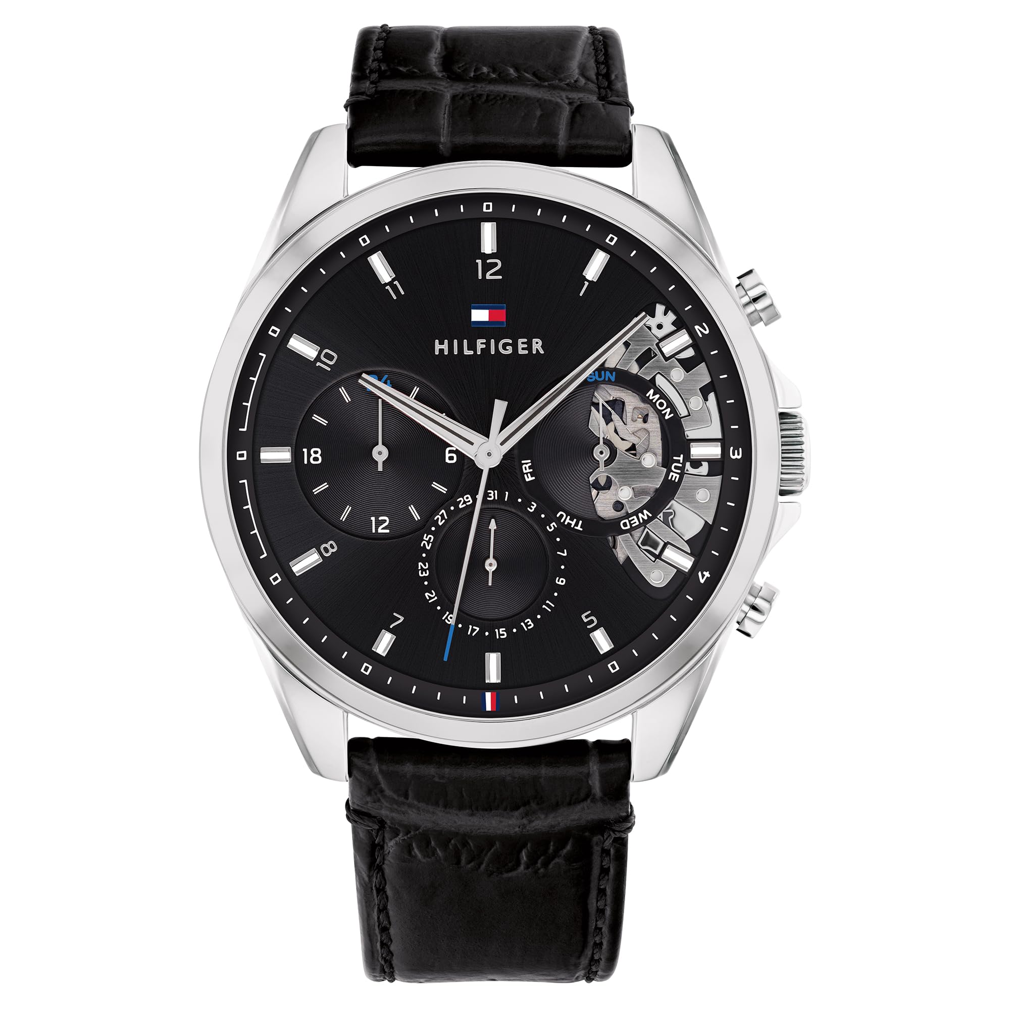 Tommy Hilfiger Analog Black Dial Leather Strap Watch For Men