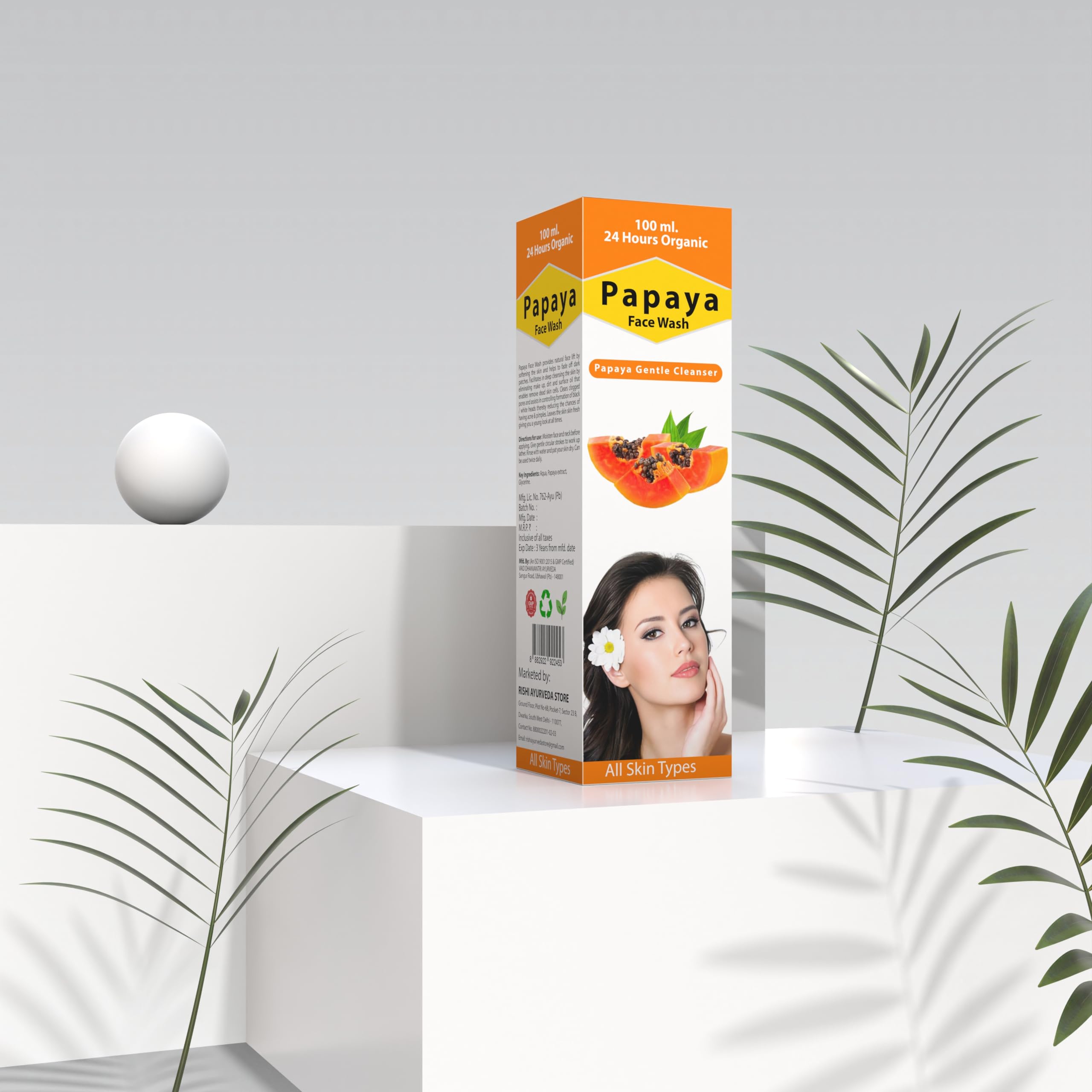 24 Hours Organic Pure Papaya Face Wash For Skin Freshness  Oil Free Look  Suitable For All Skin Type  Tan Removal  Hydrated 