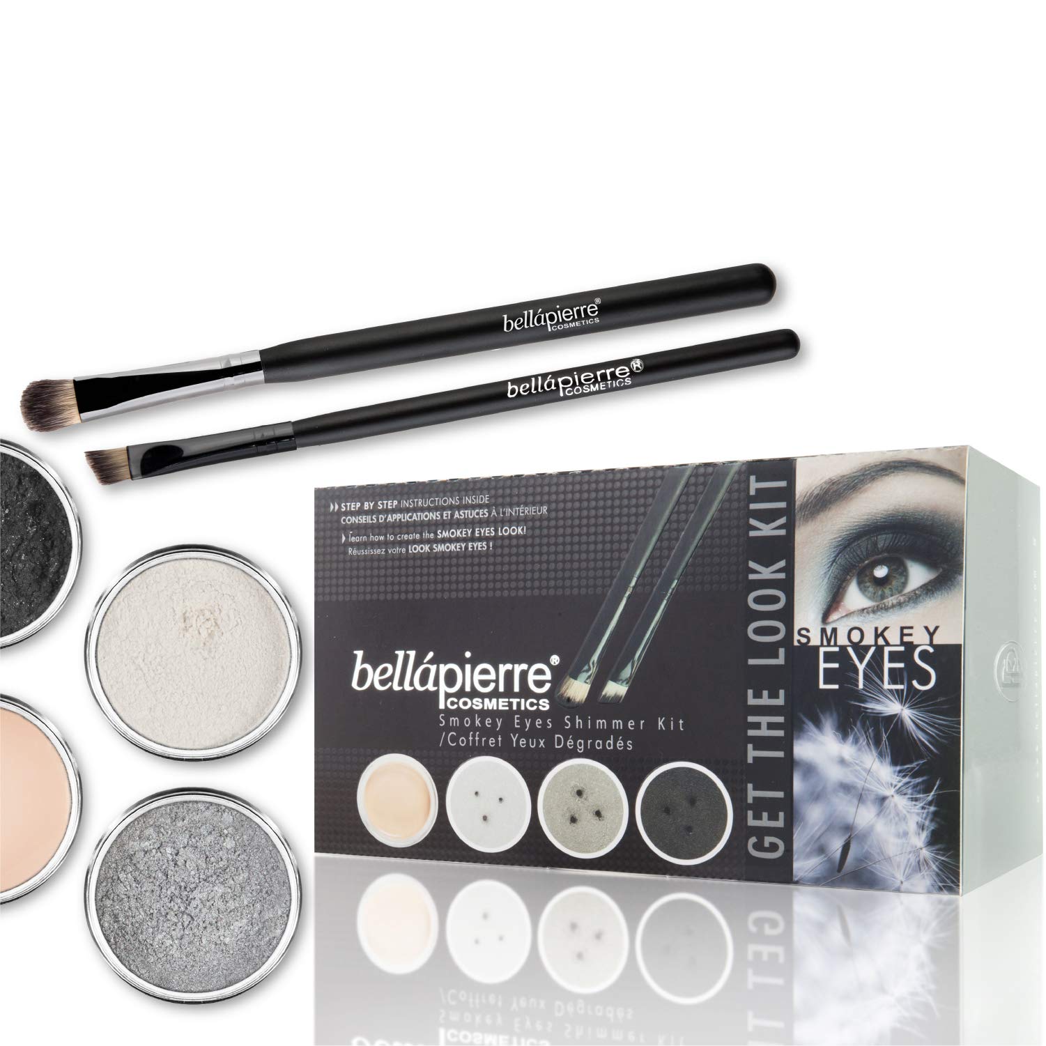bellapierre Get the Look Kit | Mineral Shimmer Powder, Makeup Base, and Brush Set | 7 Beautiful Looks | Non-Toxic and Paraben Fr