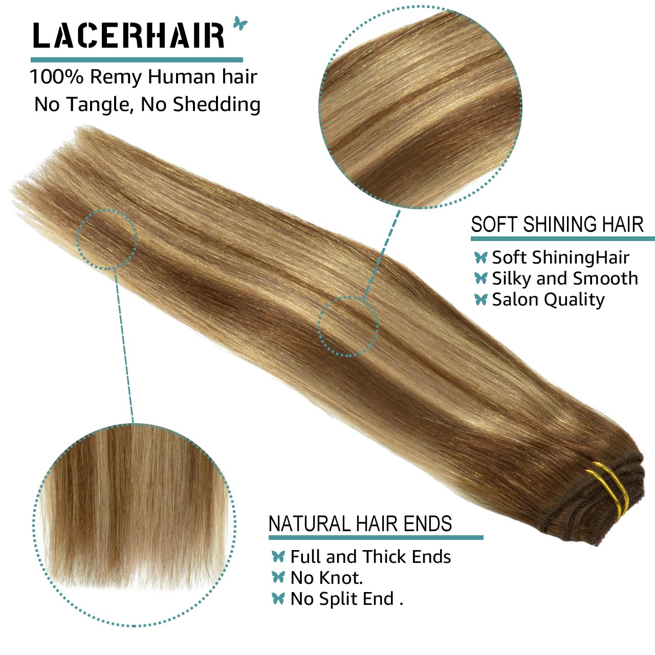 Lacer 18 Inch Highlight Clip In Hair Extensions Chocolate Brown To Caramel Blonde Remy Clip In Human Hair Extensions Straight Ba