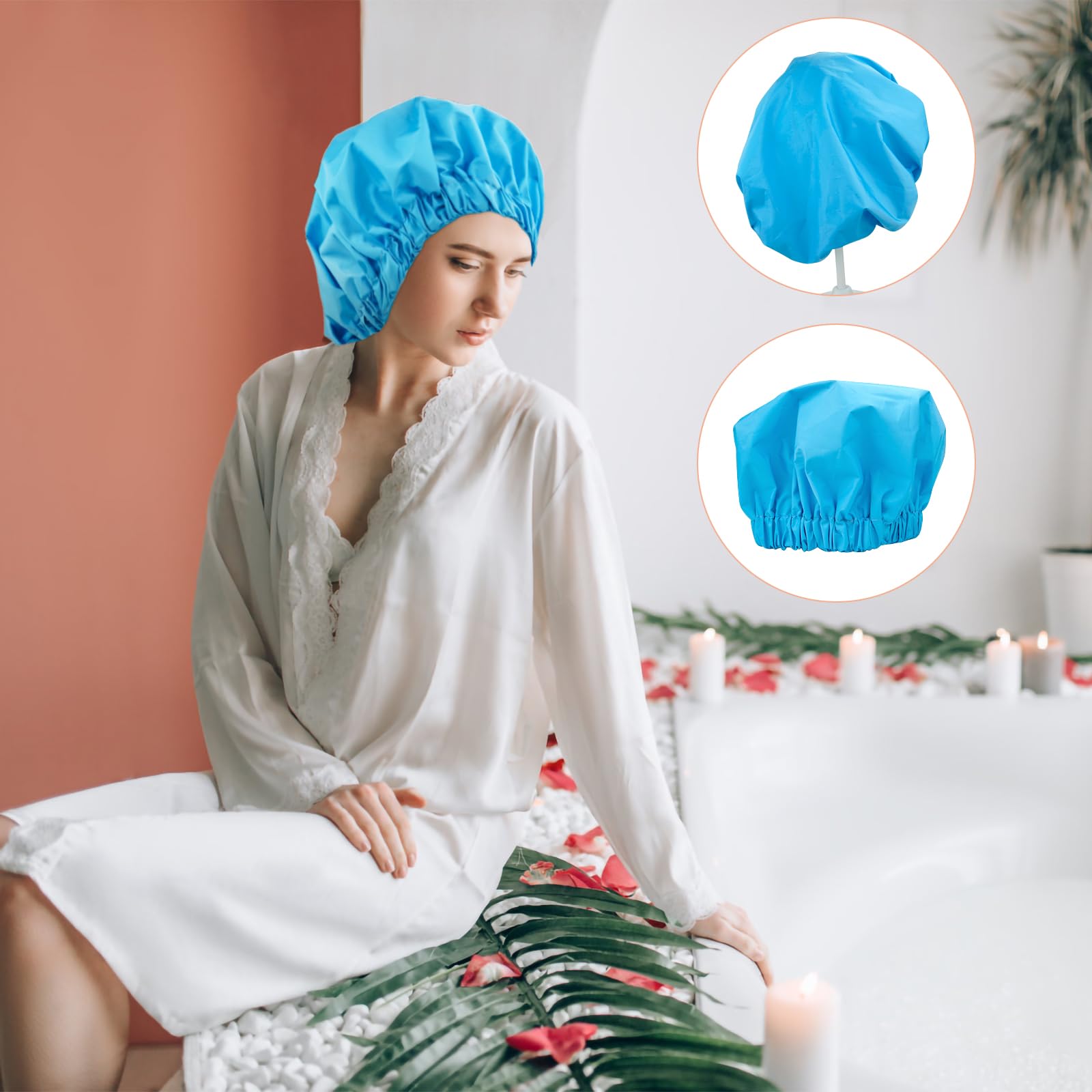 Reusable Shower Cap For Women, Large Waterproof Shower Bonnet Washable Elastic Band Bath Hair Hat For Long Hair, Braids(Lake Blu