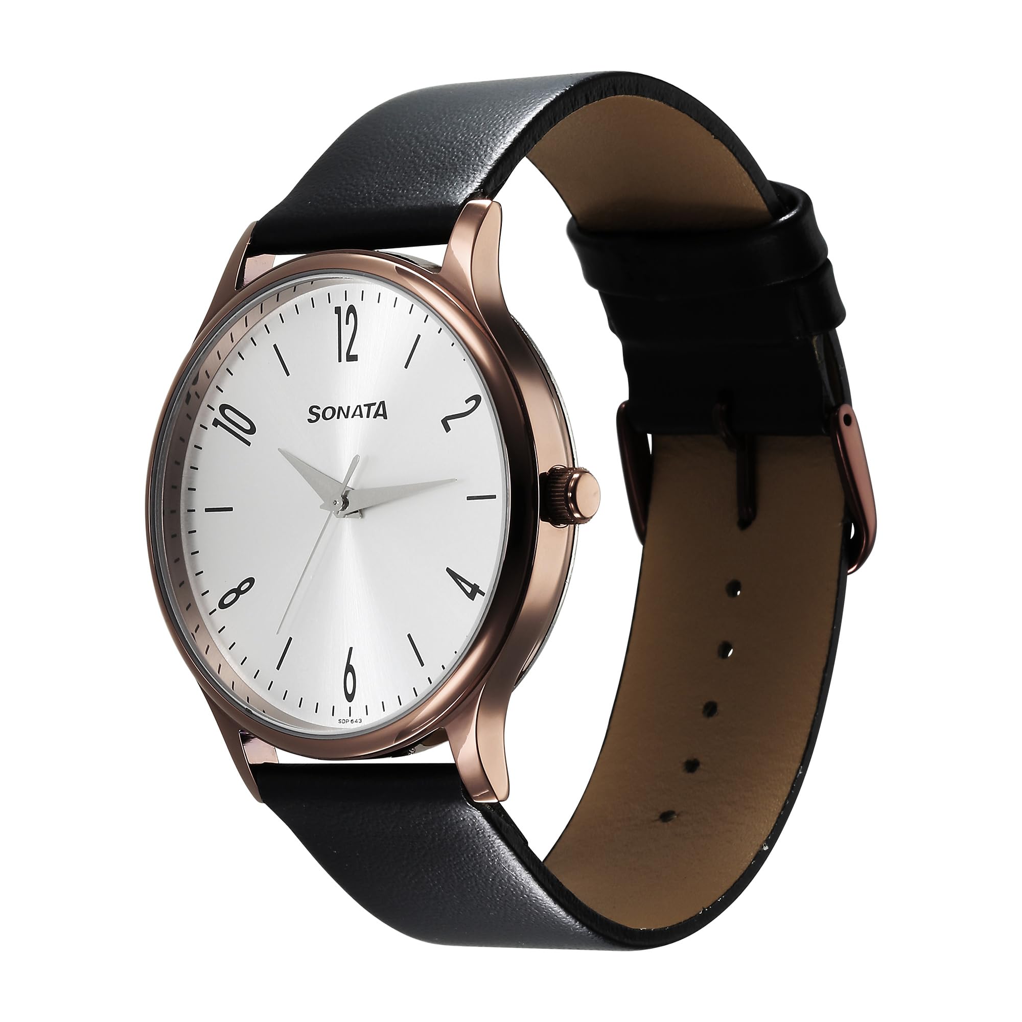 Sonata Aspire Quartz Analog Silver Dial Leather Strap Watch For Men-77105Ql03W/Nt77105Ql03W, Black Colour, Minimalist