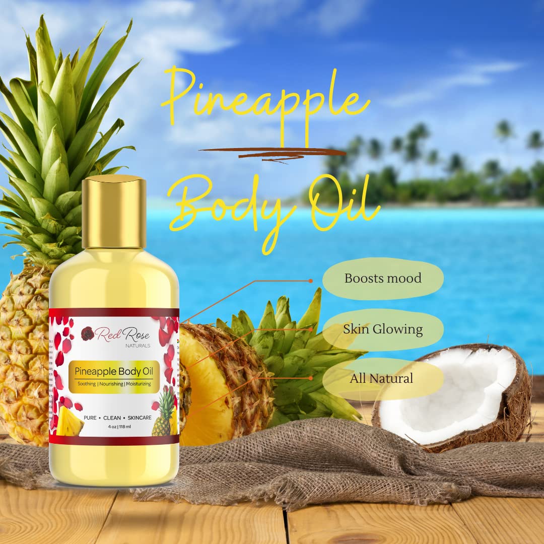 Red Rose Naturals Pineapple Body Oil, 100% Natural, Hydrating & Deep Moisturizing, Bath And Body Oil For Women, Tropical Long La
