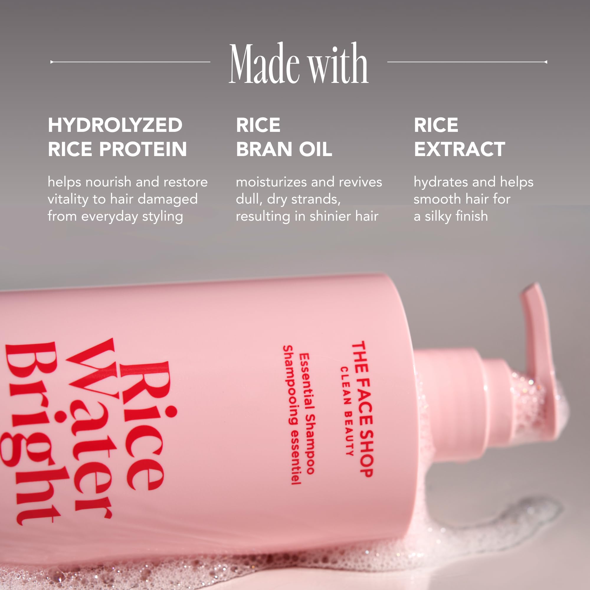 The Face Shop Rice Water Bright Essential Shampoo, Rice Protein Hair Care For Strengthening Dry & Damaged Hair, Korean Shampoo,