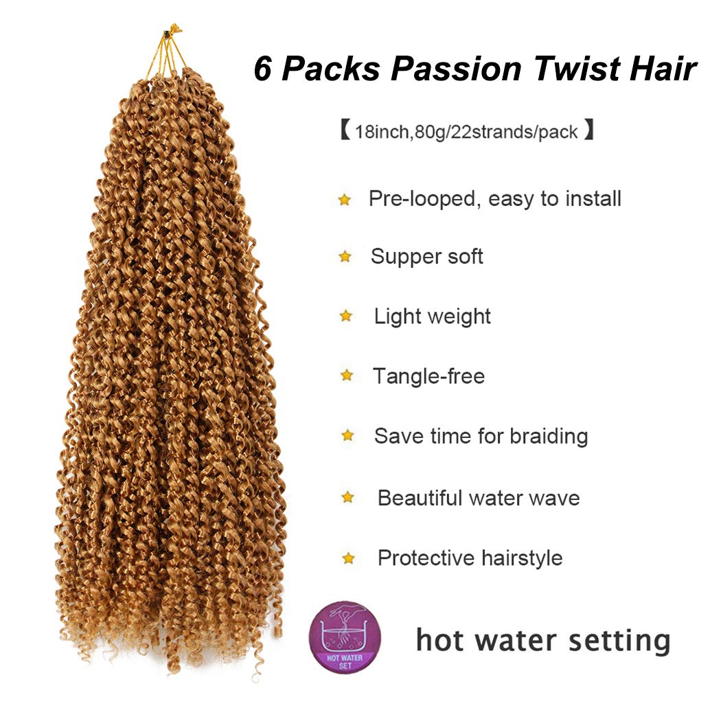6 Packs Passion Twist Hair 18 Inch Bohemian Curl Passion Twist Crochet Braiding Hair Water Wave Synthetic Braids For Passion Twi