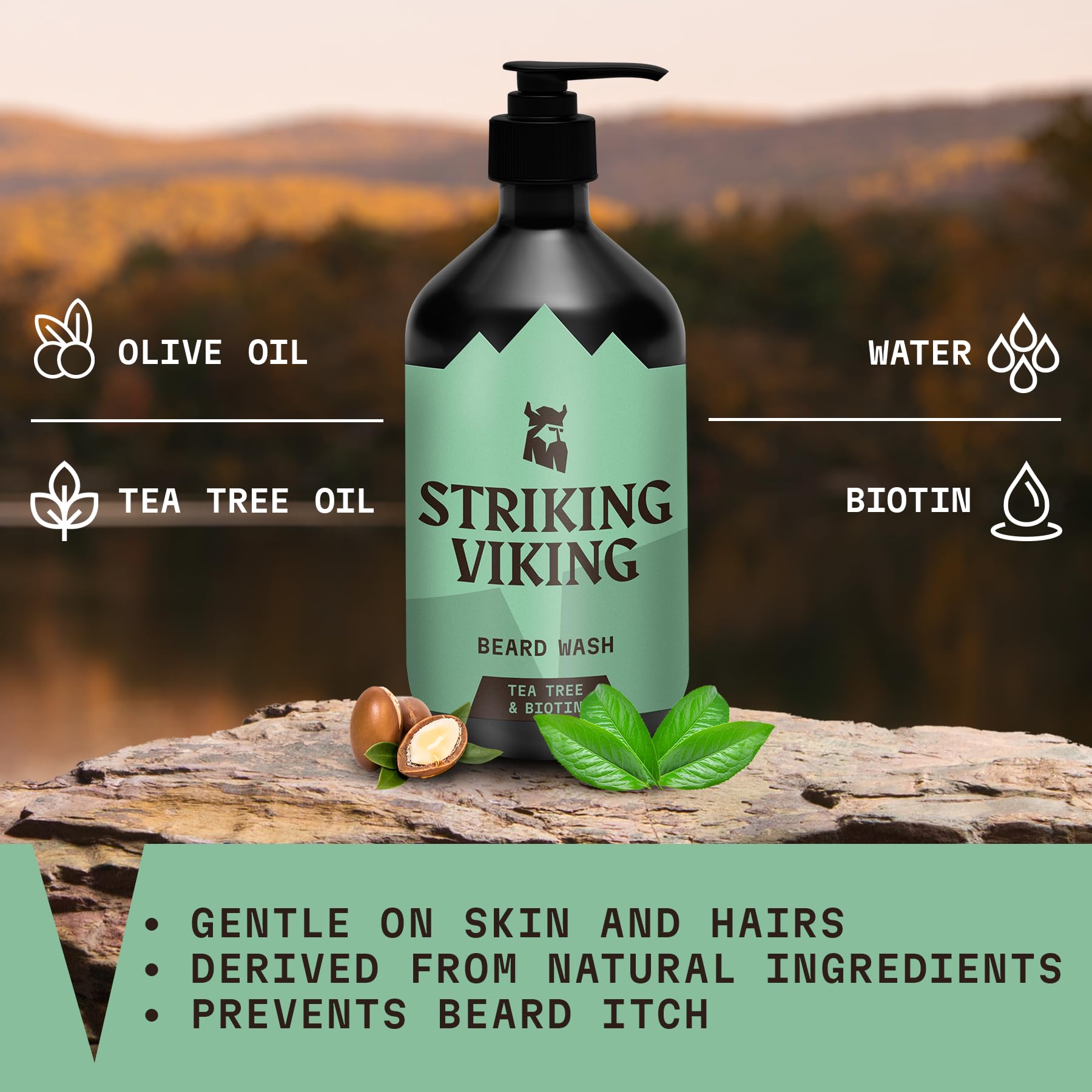Striking Viking Beard Wash 17 Oz With Tea Tree & Biotin - Tea Tree Scented Beard Shampoo For Men Paraben & Sulfate Free - Deep C