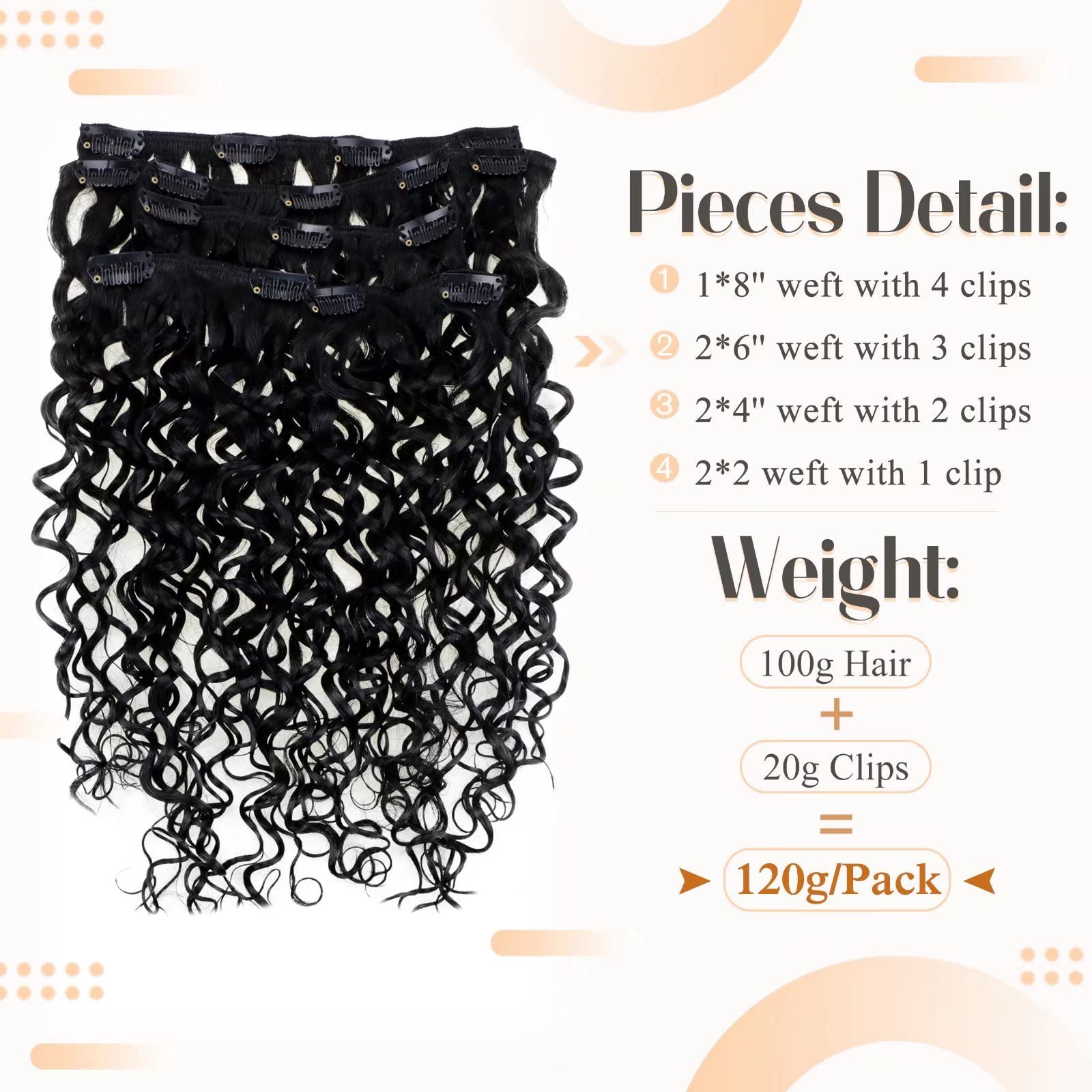 Hetto Black Curly Clip in Hair Extensions Human Hair 14 Inch #1 Jet Black Wavy Hair Extensions Clip in Human Hair 7pcs 105+20g F