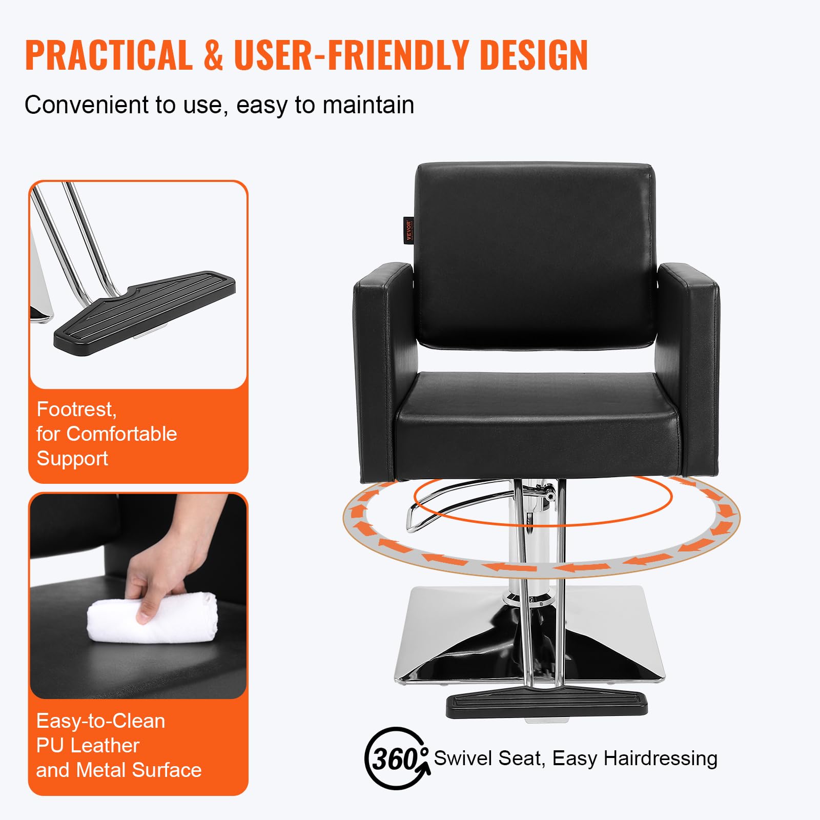 Vevor Salon Chair, Barber Chair For Hair Stylist, Styling Chair With Heavy Duty Hydraulic Pump, 360 Swivel Hair Salon Chair With