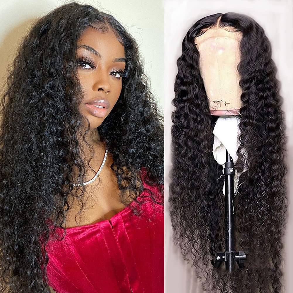 Water Wave 4X4 Lace Frontal Human Hair Wigs Pre Plucked Glueless 180% Density Wet And Wavy Curly Human Hair Lace Closure Wigs Fo