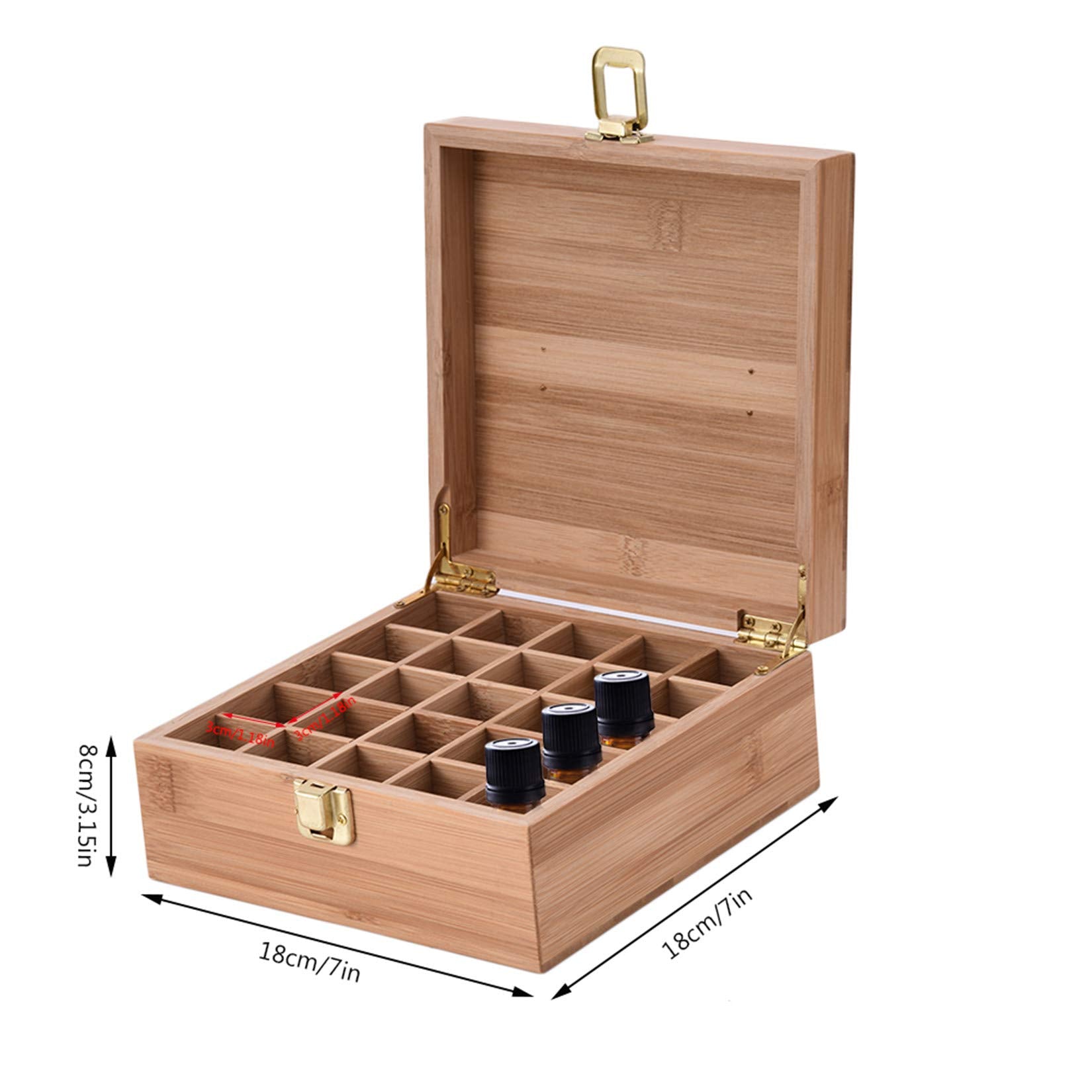 Pure Vie Essential Oil Bamboo Storage Box Travel Display Presentation, Holds 25 Bottles For 5, 10, 15Ml - Aromatherapy Organizer