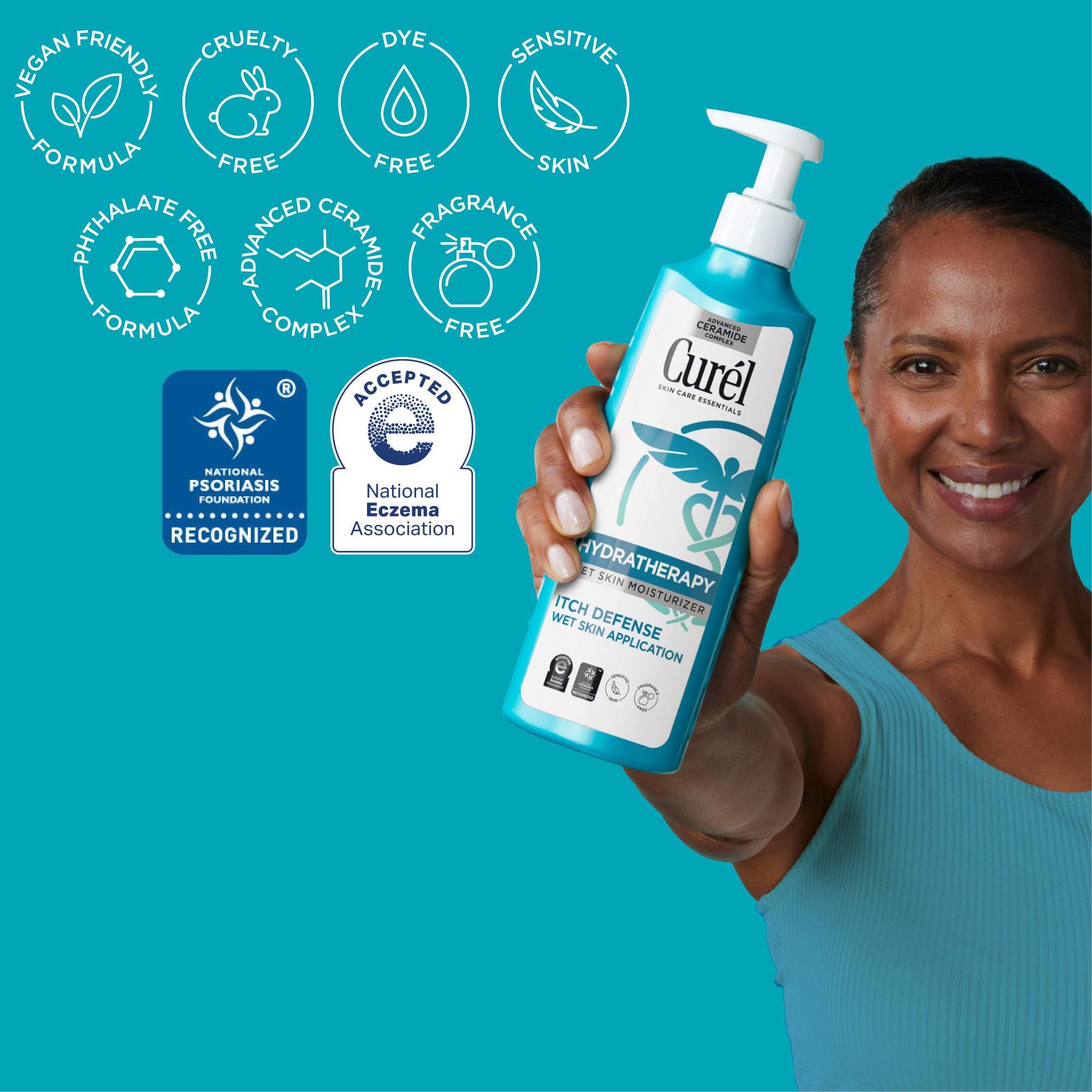 Curl Hydra Therapy In Shower Lotion, Itch Defense Body Moisturizer With Advanced Ceramide Complex, Vitamin E, & Oatmeal Extract,