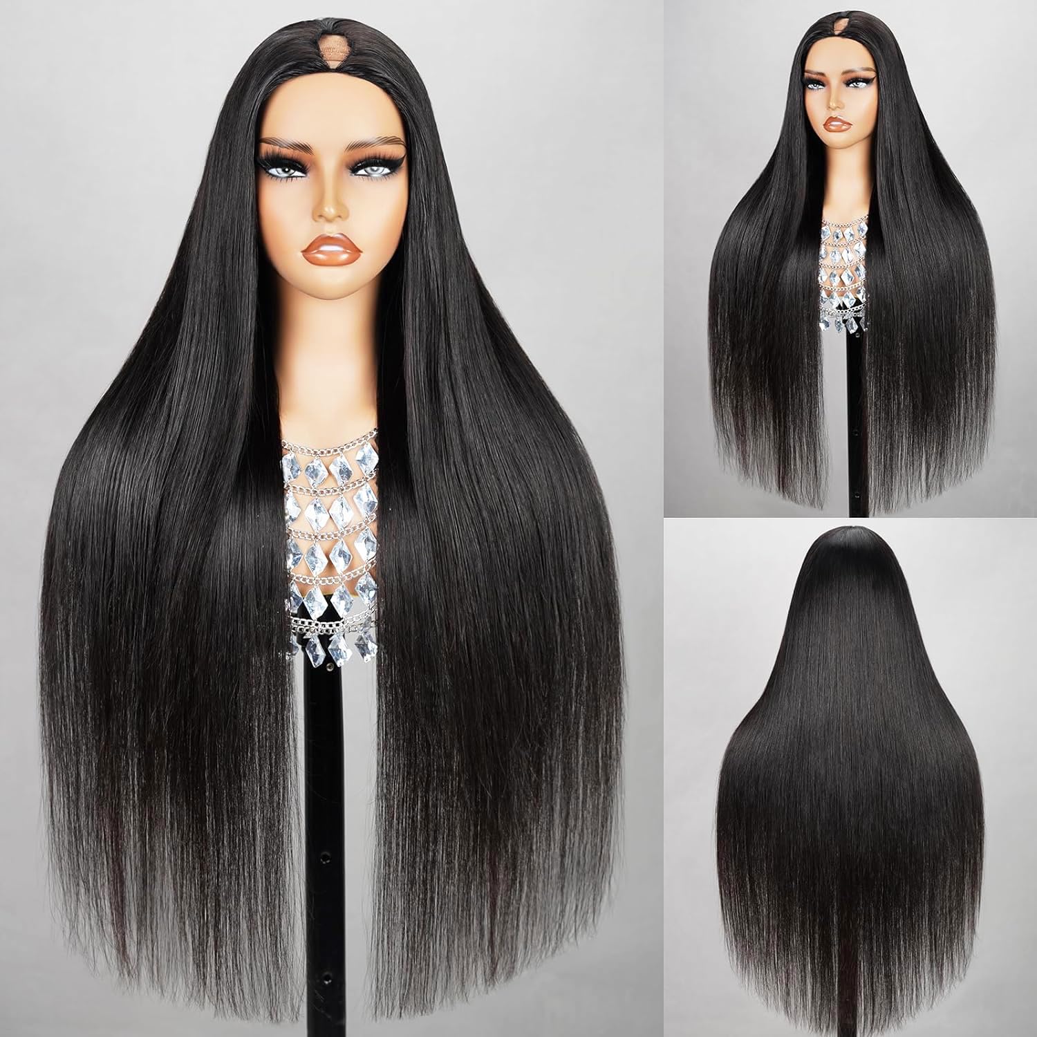 MEGALOOK V Part Wig Human Hair Glueless Wigs 180% Density Clip In Straight Human Hair Wigs for Black Women Human Hair No Sew In 