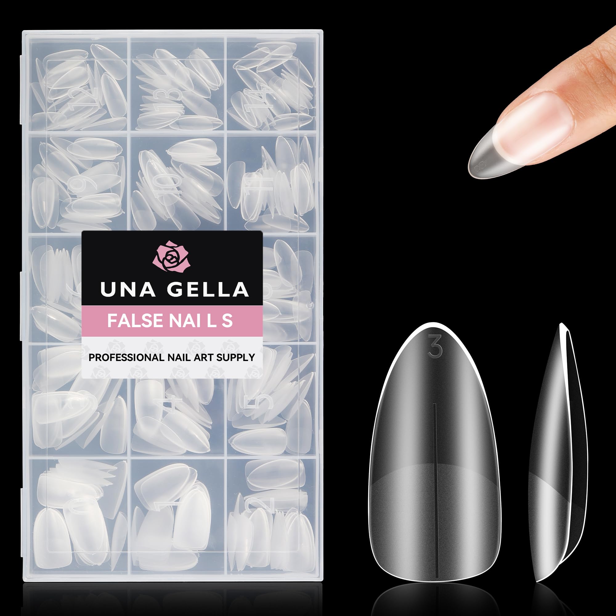 UNA GELLA Almond Nail Tips, 15 Sizes Almond Gel X Nail Tips, 312Pcs Full Matte Surface Nail Tips Clear Full Cover Soft Gel Nail 