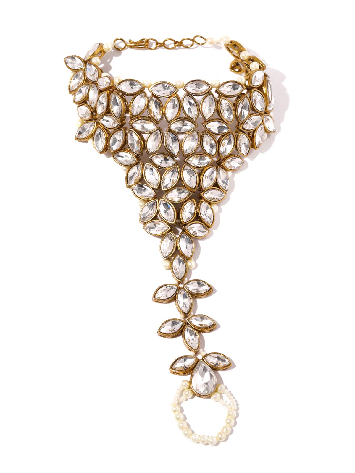Zaveri Pearls Antique Gold Tone Traditional Kundan & Pearls Ring Bracelet For WomenZpfk8513