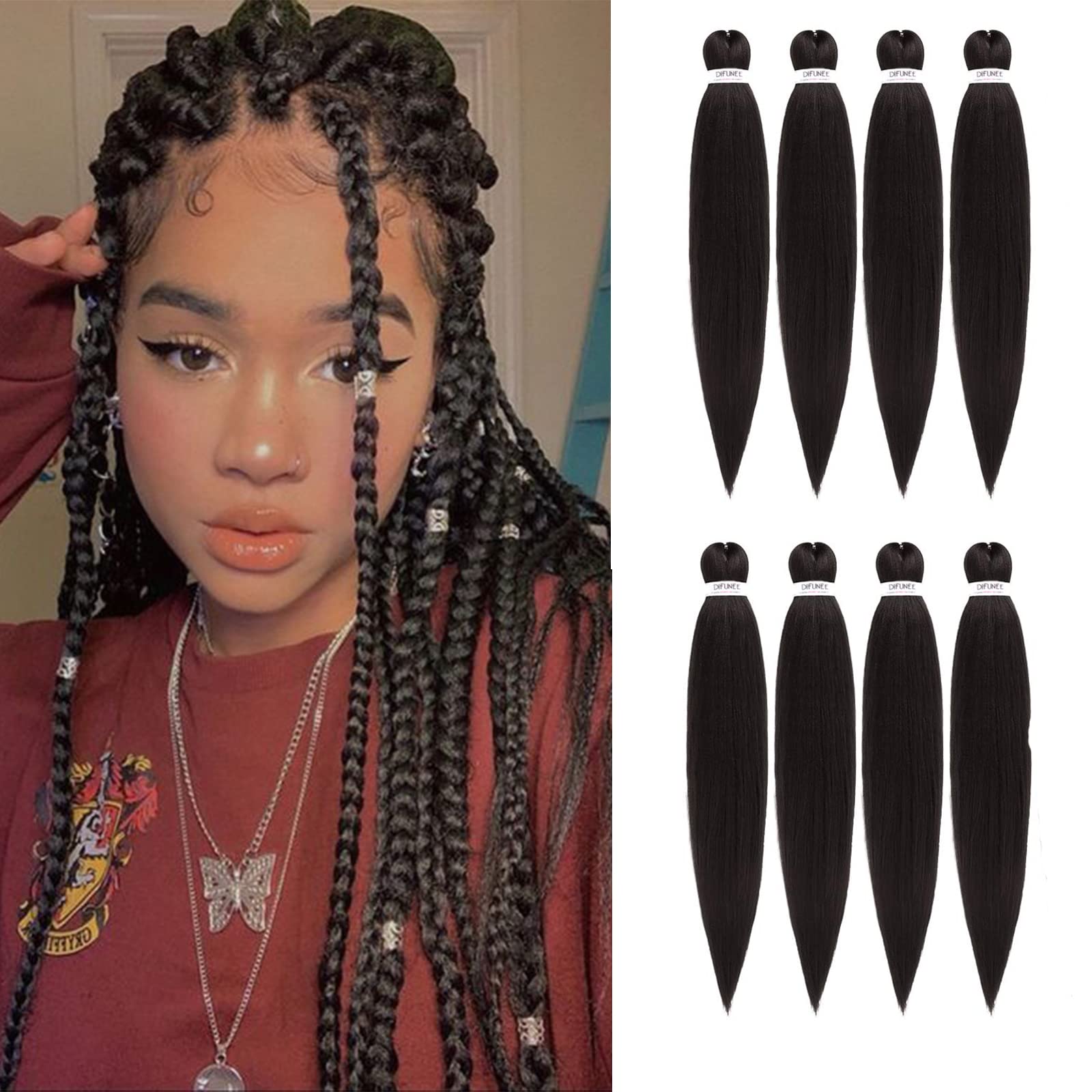 Difunee Pre-Stretched Braiding Hair - 16 Inch 8 Packs Dark Brown Short Braiding Hair For Twist Or Box Braids, Yaki Texture Hot W