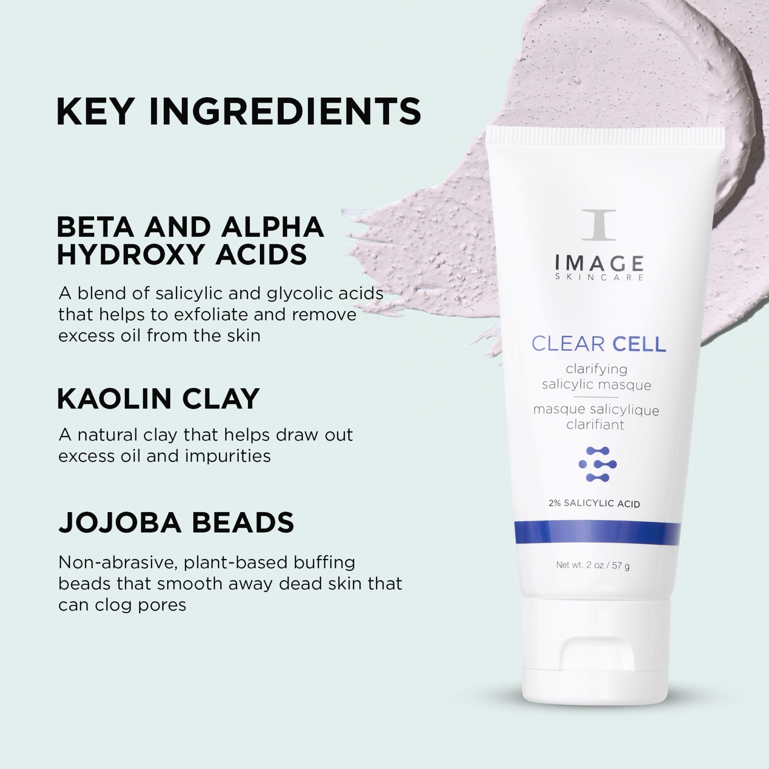 IMAGE Skincare, CLEAR CELL Clarifying Salicylic Masque, Exfoliating Kaolin Clay Facial Mask with Mattifying Effect, Targets Acne