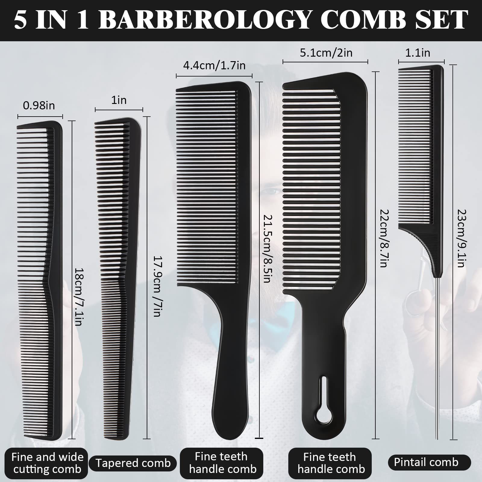 Patelai 5 Pieces Hair Cutting Comb Set, Carbon Fiber Barber Comb Hair Styling Combs Fine Teeth Anti Static Heat Resistant Hairdr