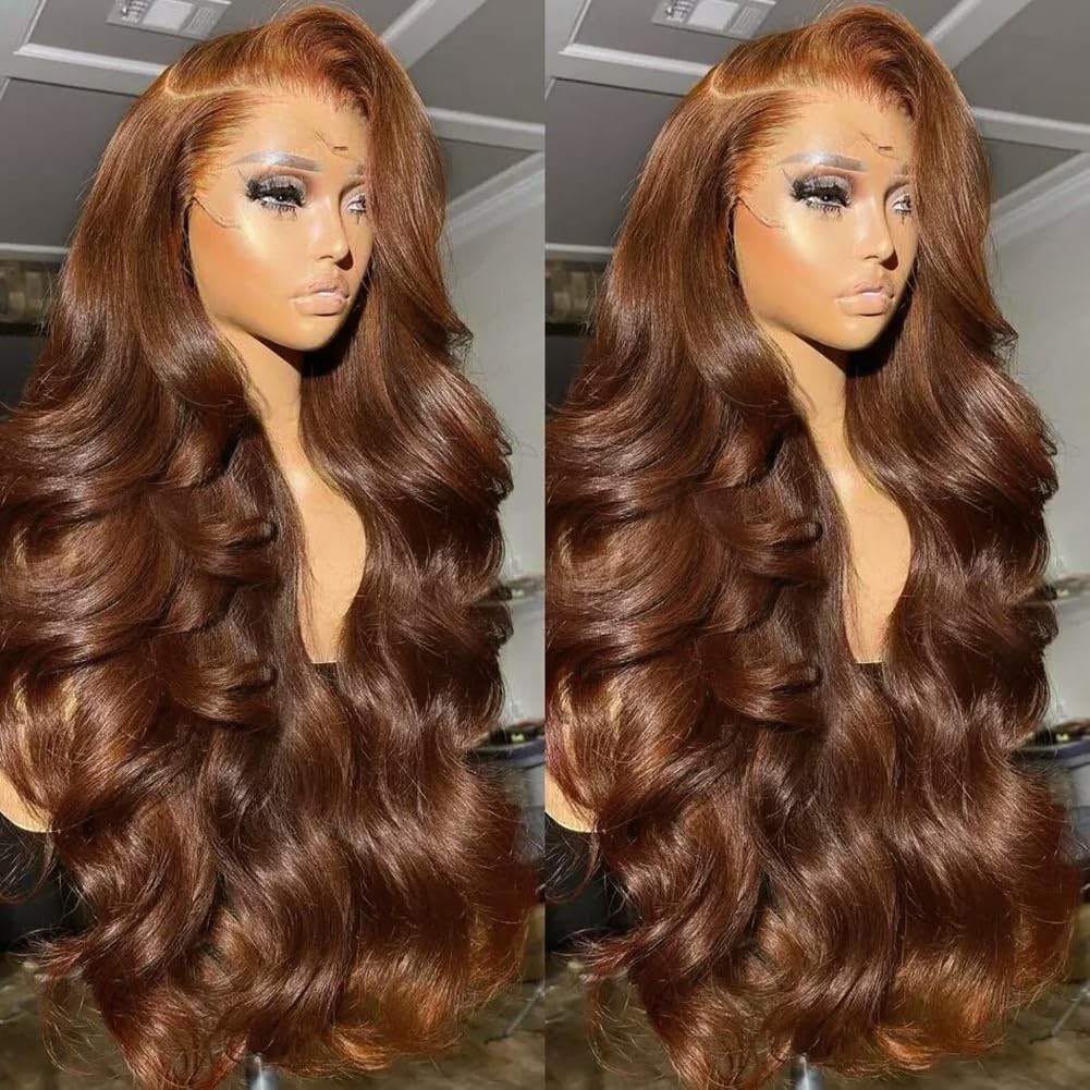 Gabrielle 34 Inch Chocolate Brown Hd Lace Frontal Human Hair Wigs 13X4 Body Wave Lace Front Wig 180% Density Brazilian Human Hai