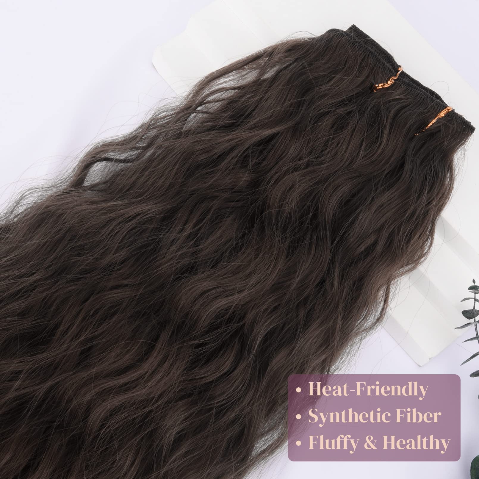 Lonai 6Pcs Clip In Hair Extensions 24'' Black Brown Hair Extension Long Mermaid Waves Synthetic Clip On Hairpiece For Women