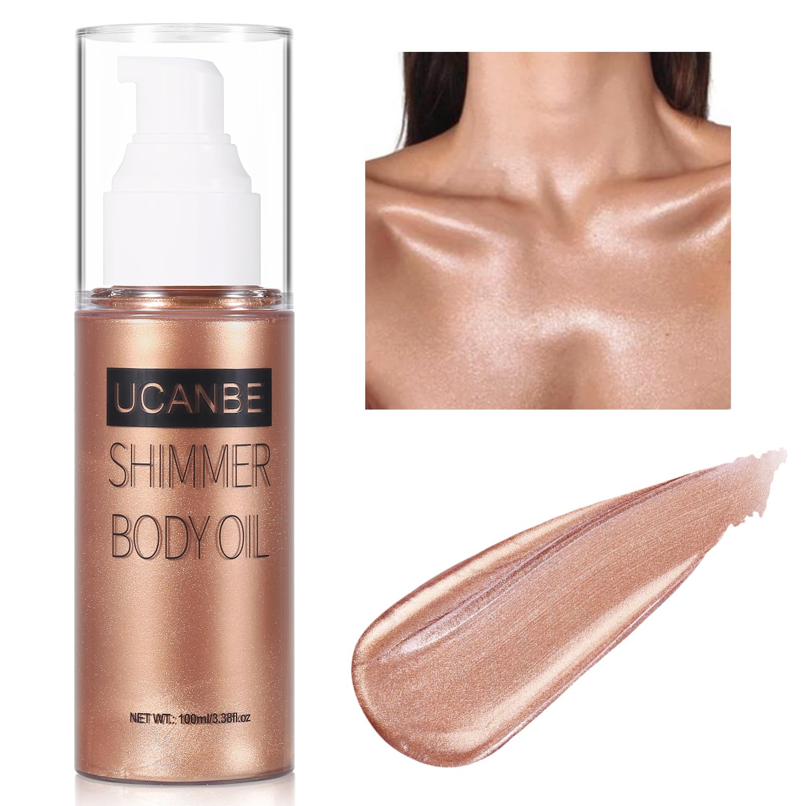 Ucanbe Body Shimmer Oil 100Ml, Moisturizing Body Glow Glitter Oil, Waterproof Shimmering Body Luminizer Liquid Illuminator Highl