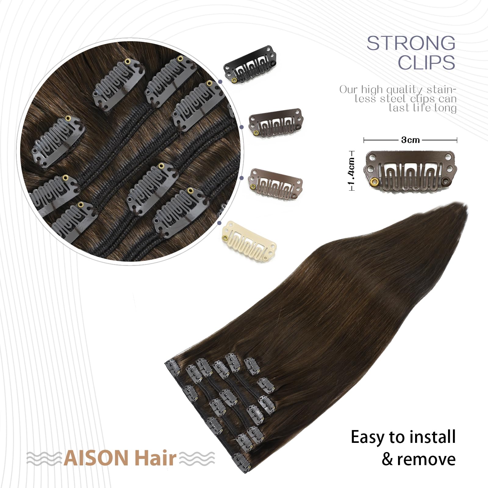 Clip In Human Hair Extensions 115G Medium Brown 100% Real Human Hair Clip In Extensions Soft Silky Straight 7Pcs 16Clips One Pac