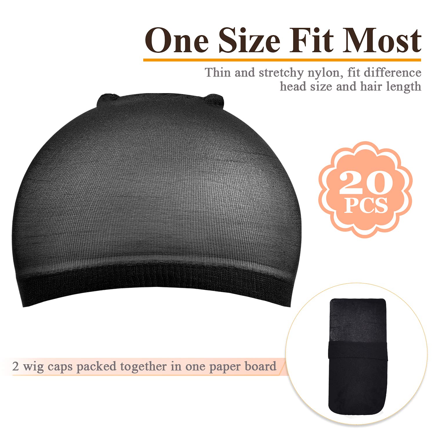 MORGLES Wig Caps, 20pcs Black Stocking Caps for Wigs Stretchy Nylon Wig Caps Wig Caps For Women Men, Black