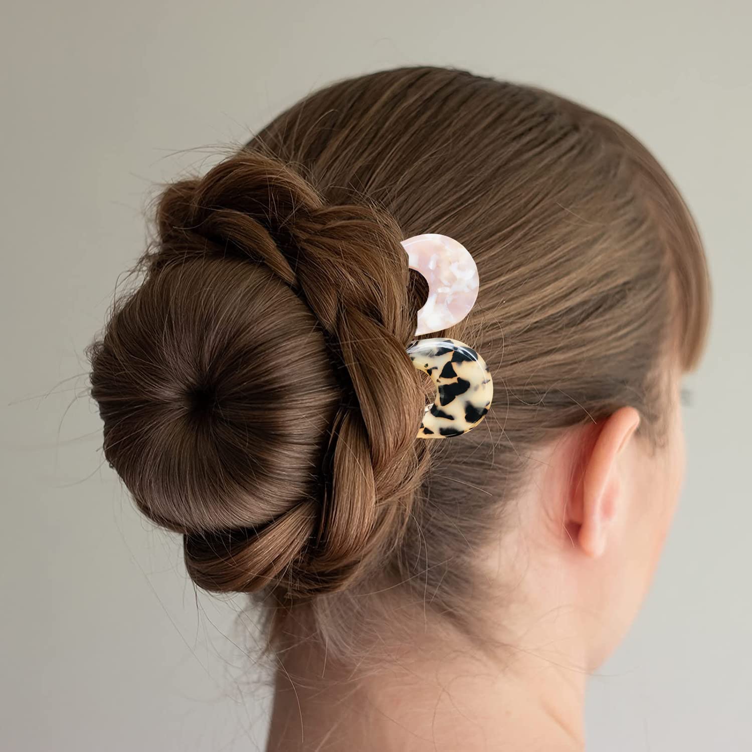 French Hair Forks Tortoise Shell French Hair Pins For Buns,5 Inch Cellulose Acetate U Shape Chignon Pin 2 Prong Hair Stick For W