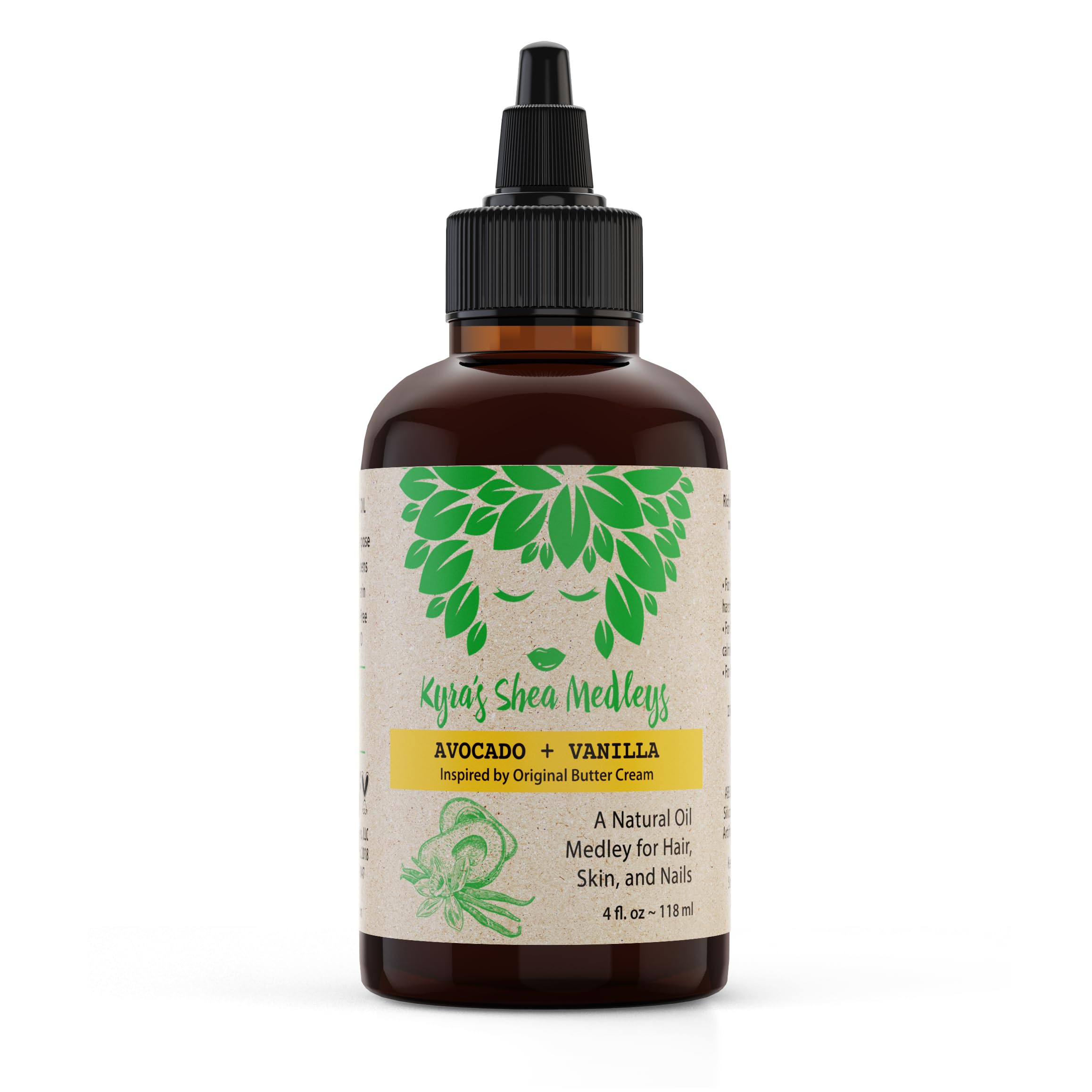 Multiuse Avocado + Vanilla Oil Medley For Face, Body, And Hair - Natural Avocado Oil, Shea Nut Oil, Vanilla Essential Oil, And V